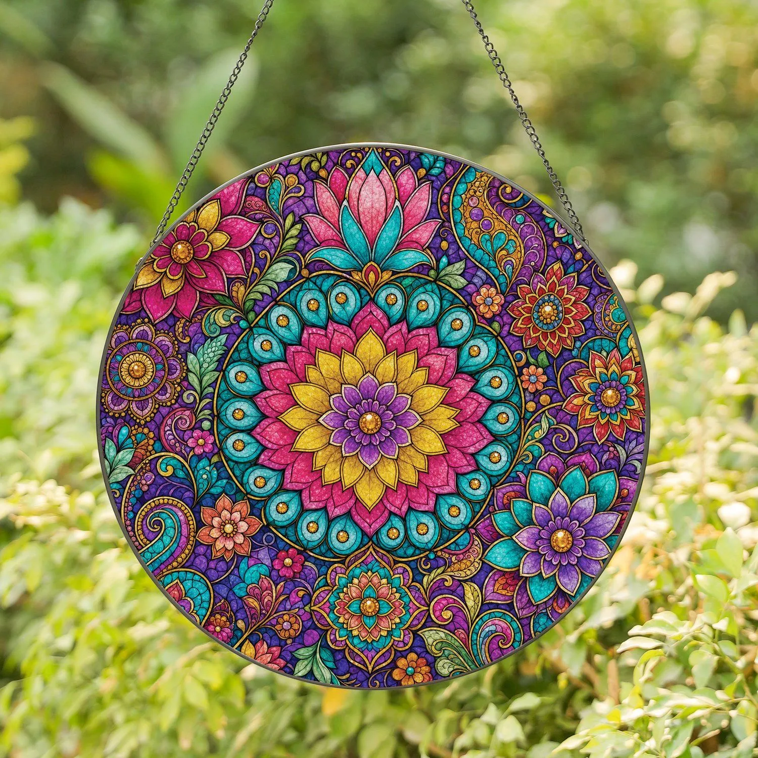 Stained Glass Floral Mandala Window Accent For Boho Home Decor And Housewarming Gifts Stained Glass Suncatcher - 1