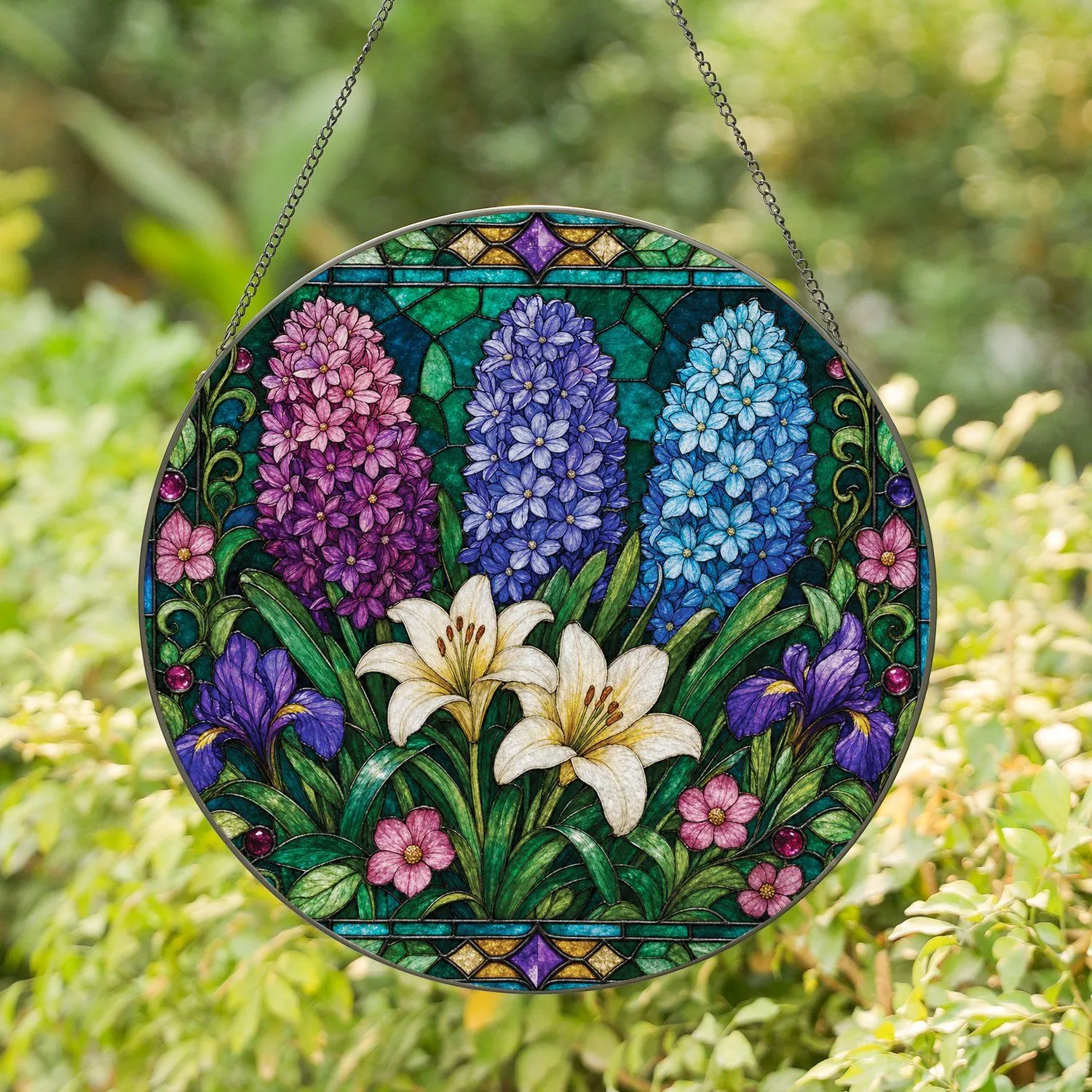 Hyacinth And Lily Stained Glass Garden Decor For Botanical Homes And Flower Lovers Stained Glass Suncatcher - 1