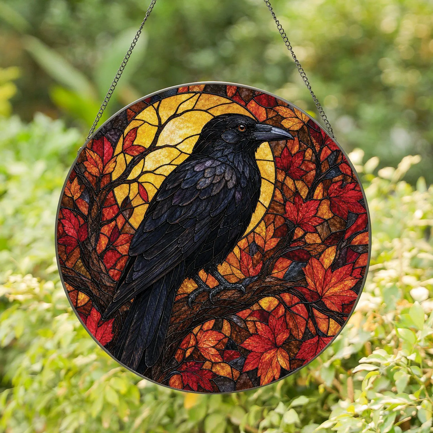 Black Crow Stained Glass Autumn Window Decor For Gothic Cottage Halloween Home Lovers Stained Glass Suncatcher - 1