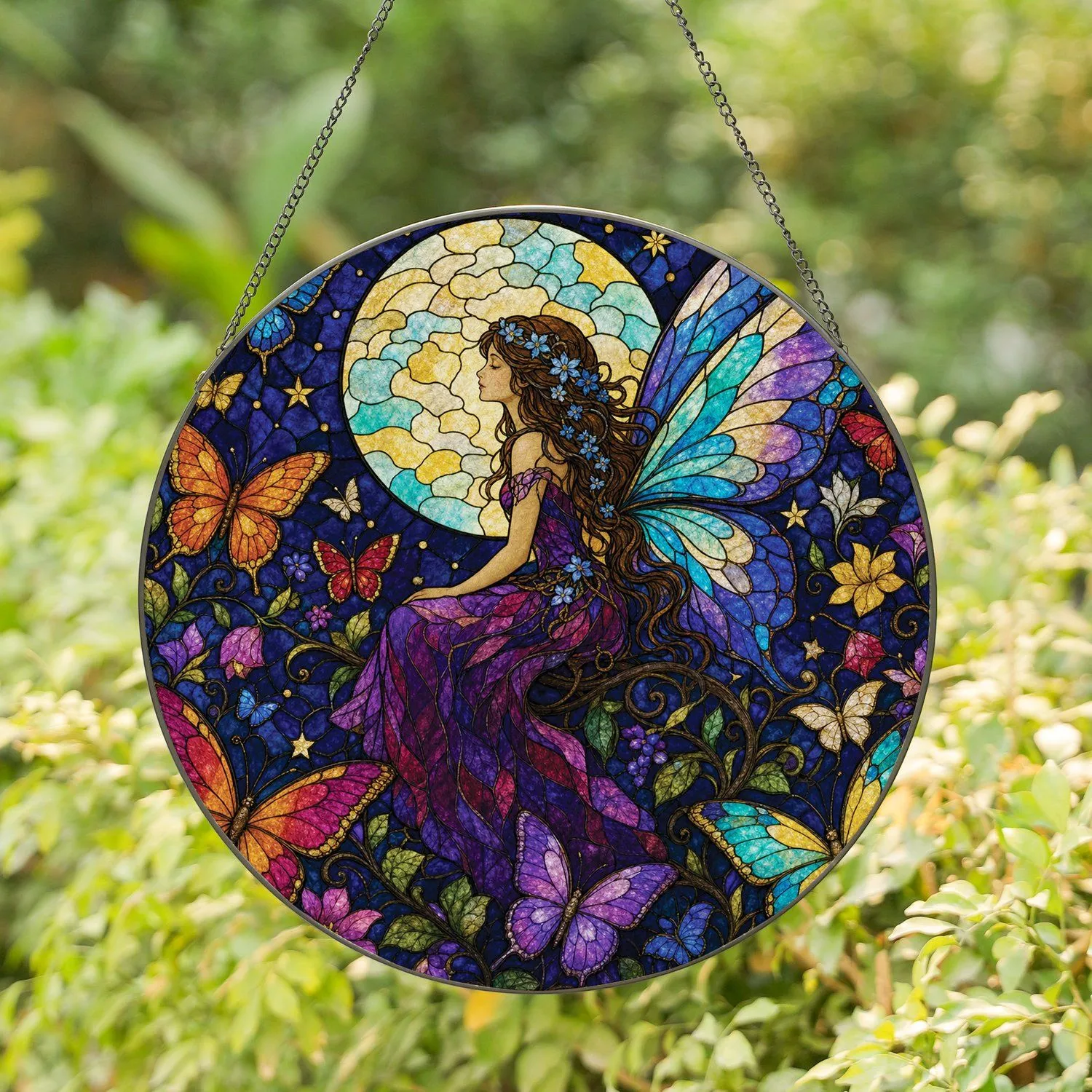 Stained Glass Fairy Moon Butterflies for Magical Garden Window Decor And Gift Giving Stained Glass Suncatcher - 1