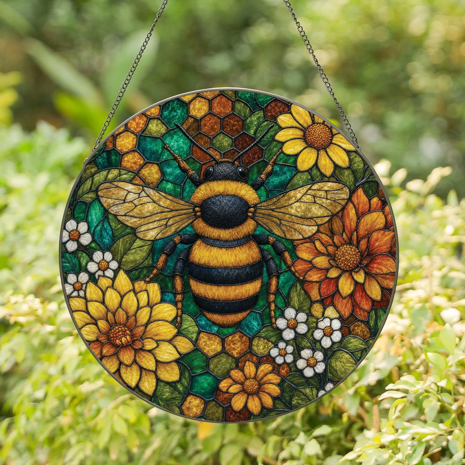 Bumblebee Honeycomb Stained Glass Garden Decor For Kitchen Window And Bee Lovers Stained Glass Suncatcher - 1