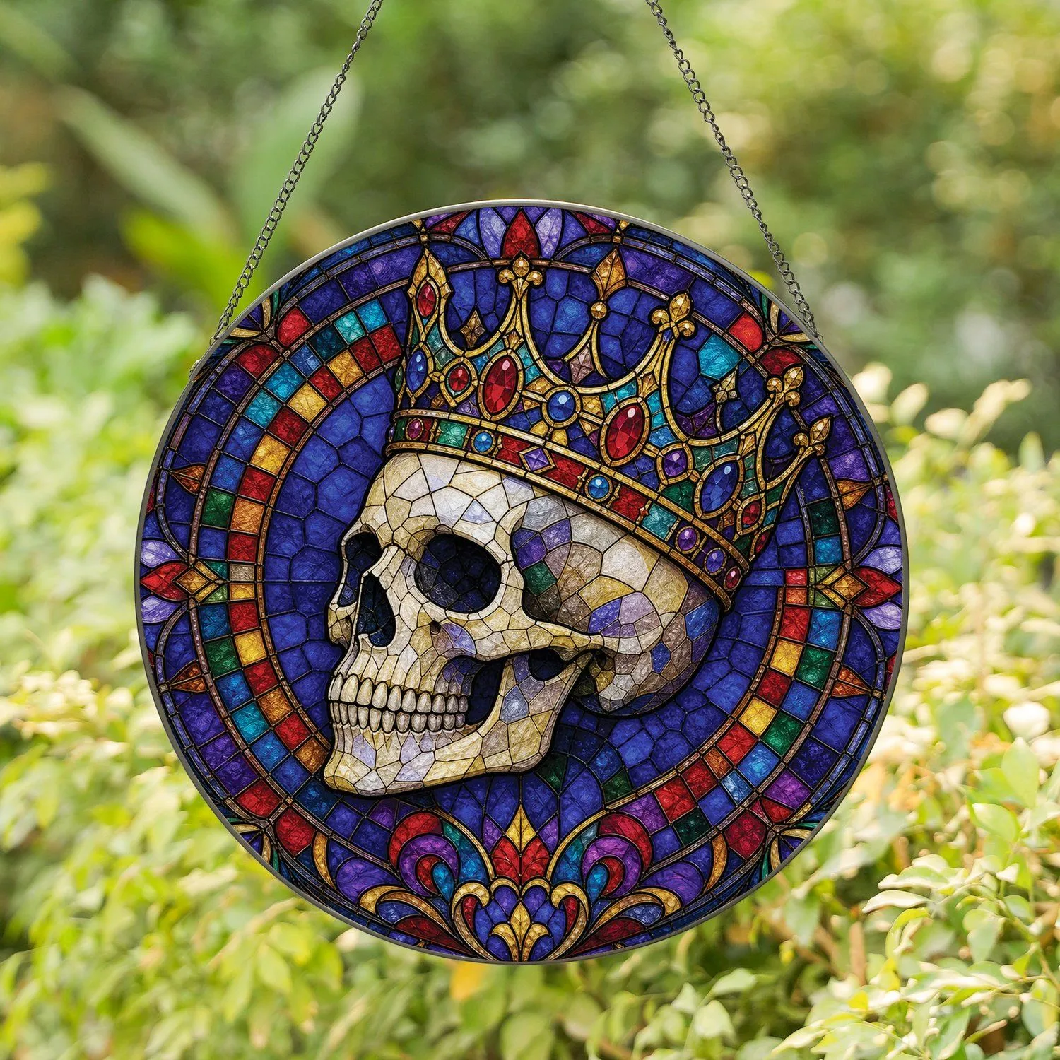 Royal Crown Skull Stained Glass Gothic Halloween Home Decor For Dark Fantasy Lovers Stained Glass Suncatcher - 1