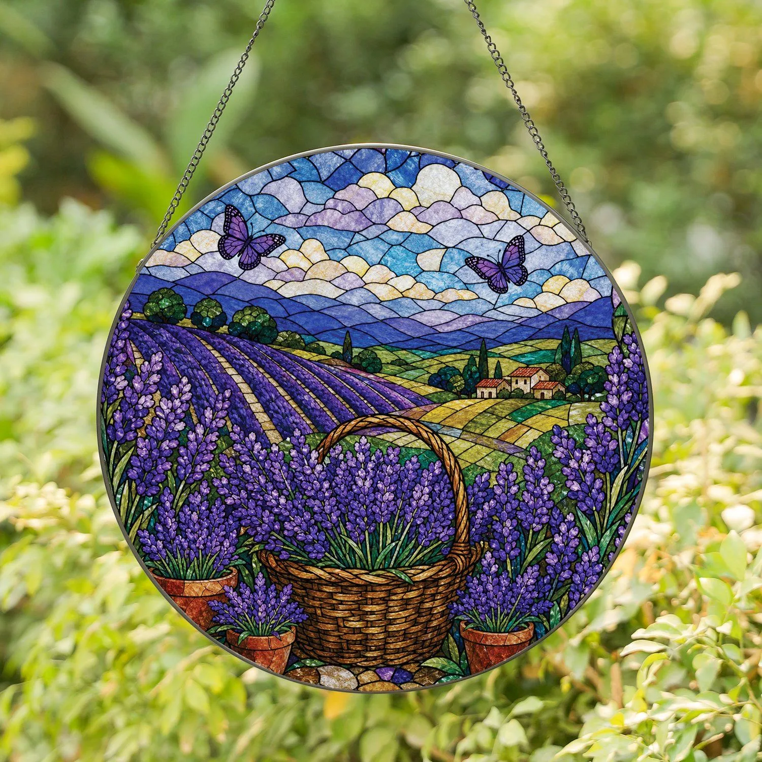 Lavender Garden Stained Glass Window Decor For Farmhouse Kitchens And Flower Lovers Stained Glass Suncatcher - 1