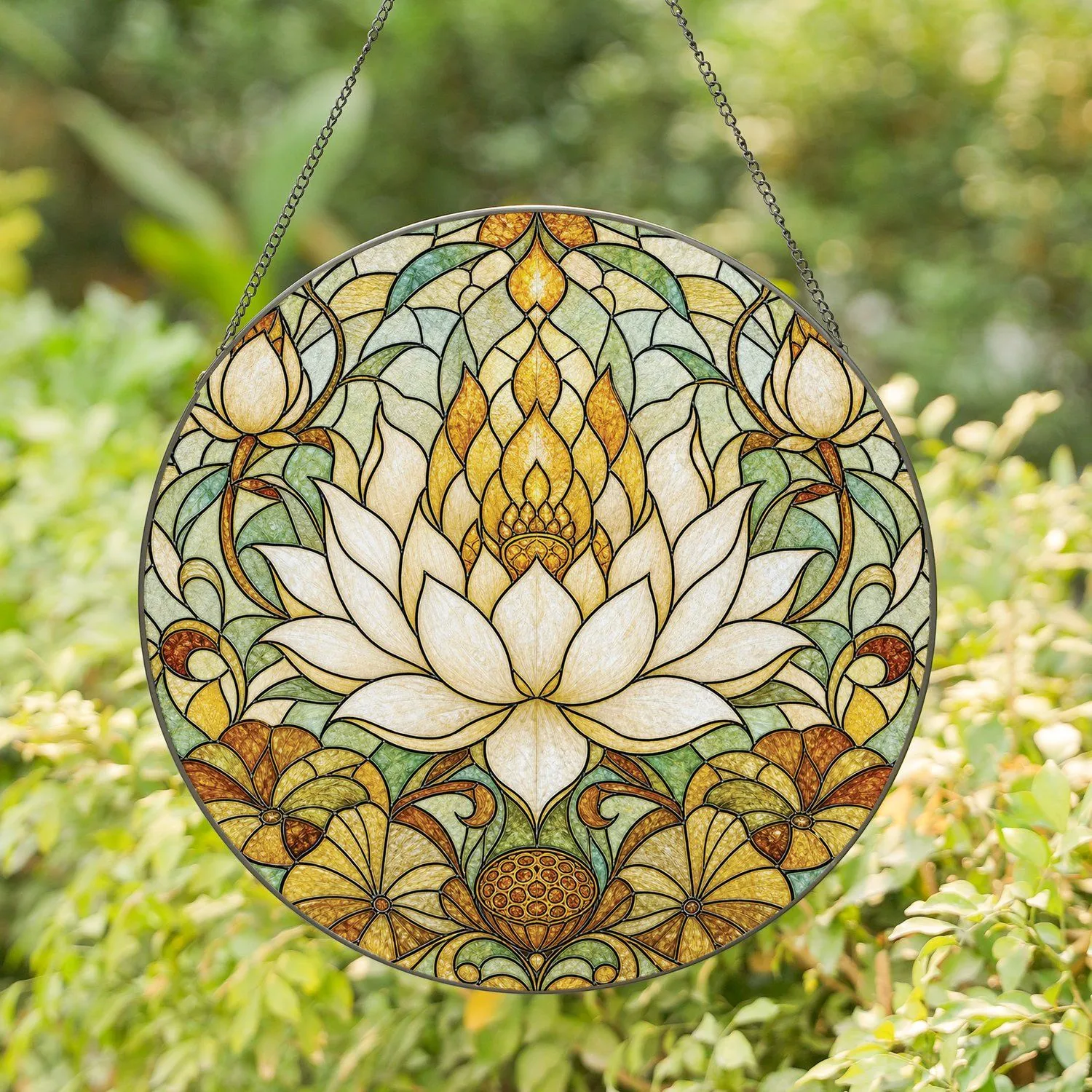 Ivory Lotus Stained Glass Window Decor for Serene Home And Garden Retreat Lovers Stained Glass Suncatcher - 1
