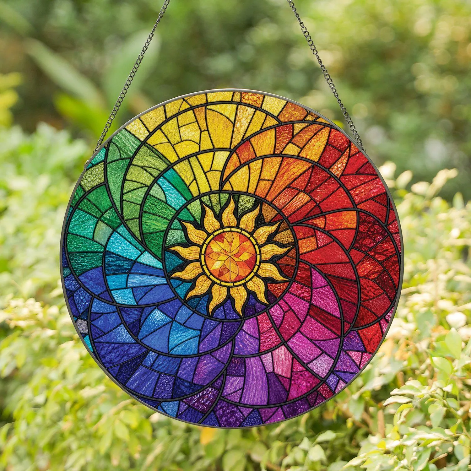 Rainbow Stained Glass Sun Mosaic For Boho Window Decor And Housewarming Gift Giving Stained Glass Suncatcher - 1