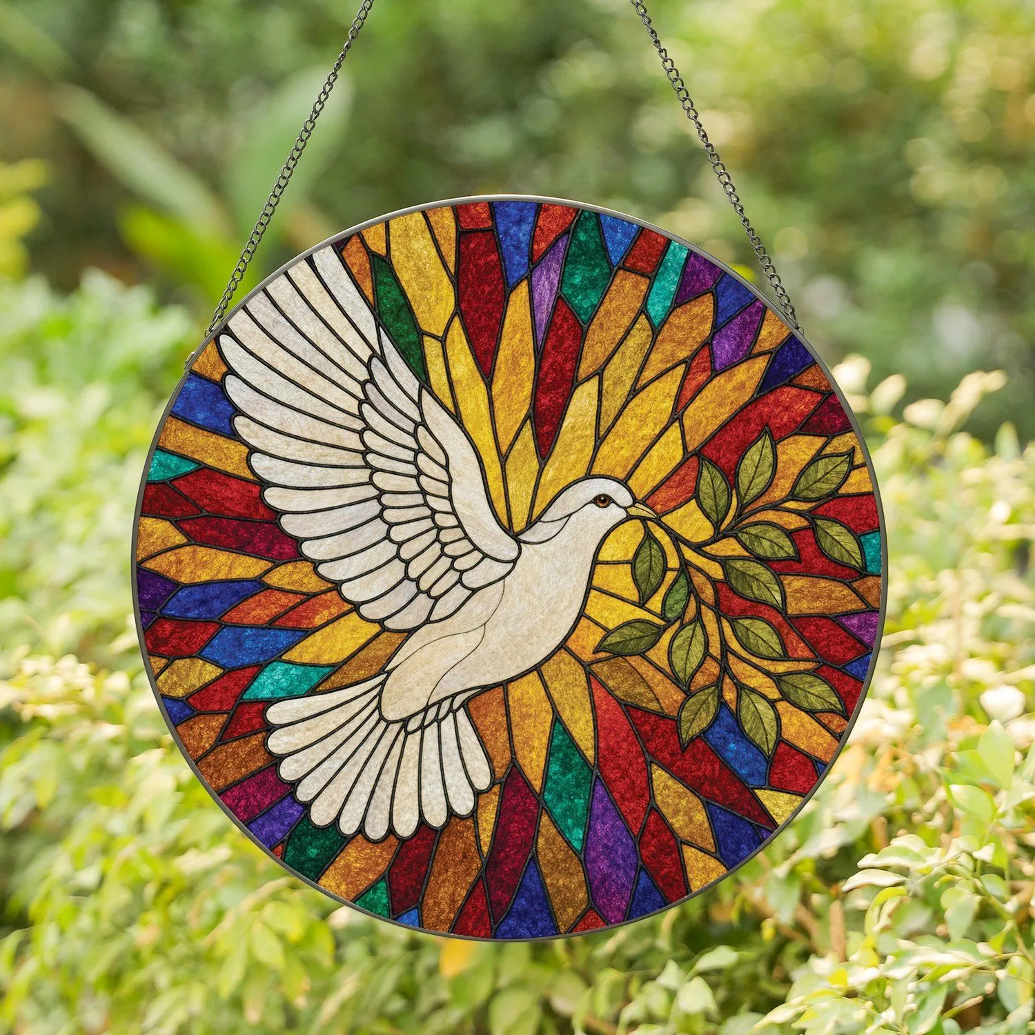 White Dove Olive Branch Stained Glass Window Accent for Peaceful Home and Faith Gifts Stained Glass Suncatcher - 1