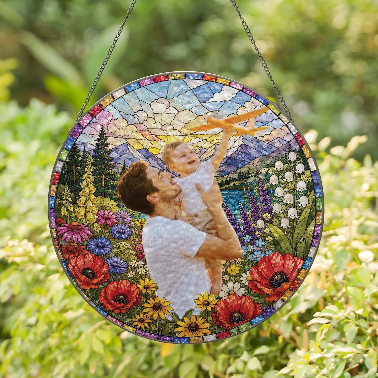 Personalized Photo Suncatcher – Custom Stained Glass Window Hanging, Portrait Picture Keepsake Gift - 1