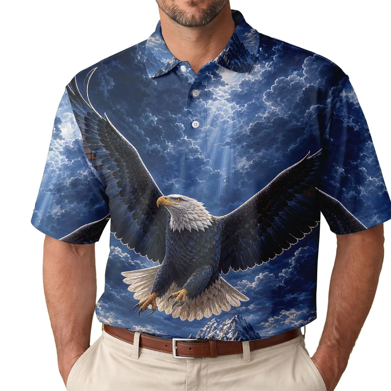 Bald Eagle Mountain Storm Sky Outdoor Adventure Gift For Nature Lovers Men's Polo Shirt - 1