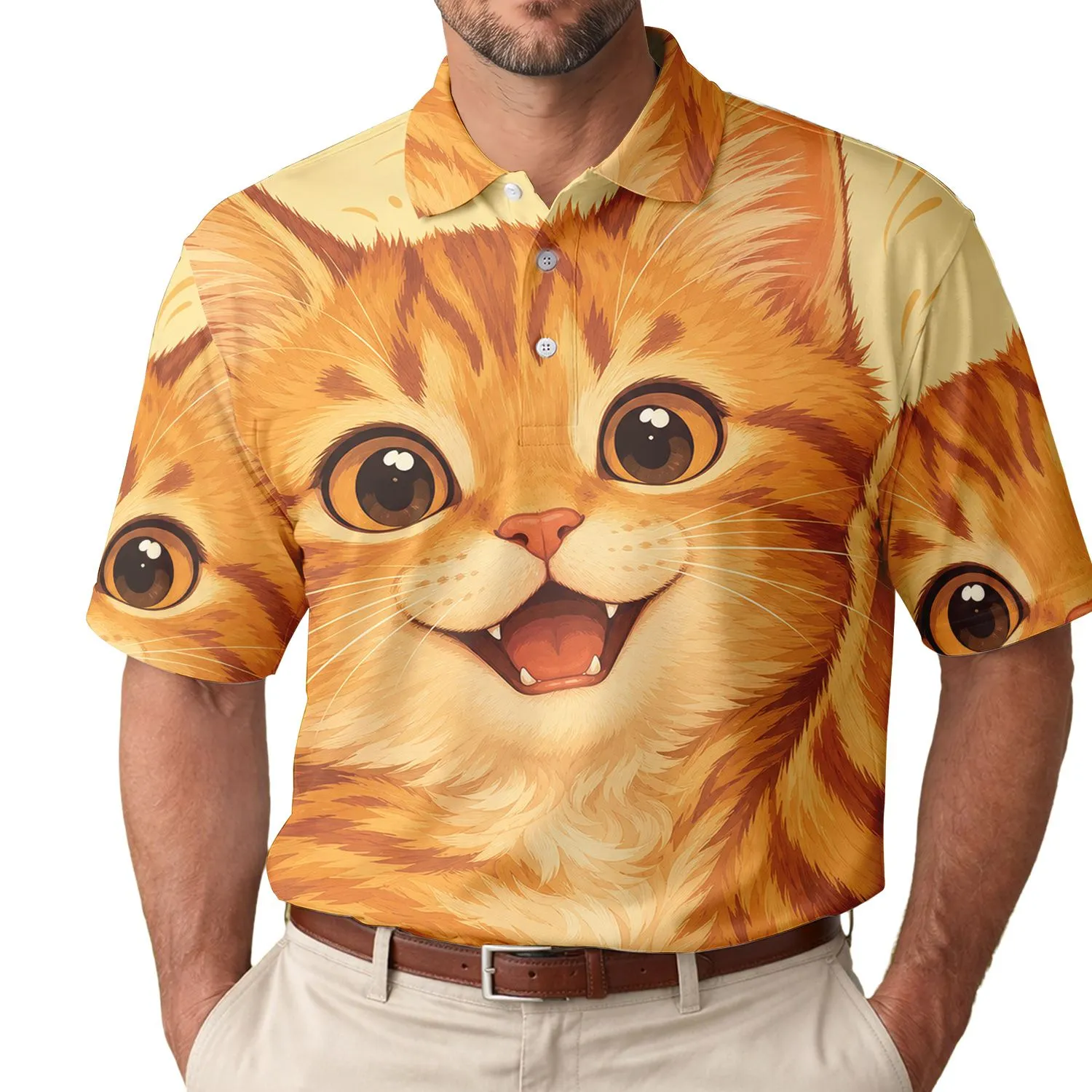 Waving Ginger Tabby Kitten For Cat Lovers Casual Weekend Outings And Thoughtful Gifts Men's Polo Shirt - 1