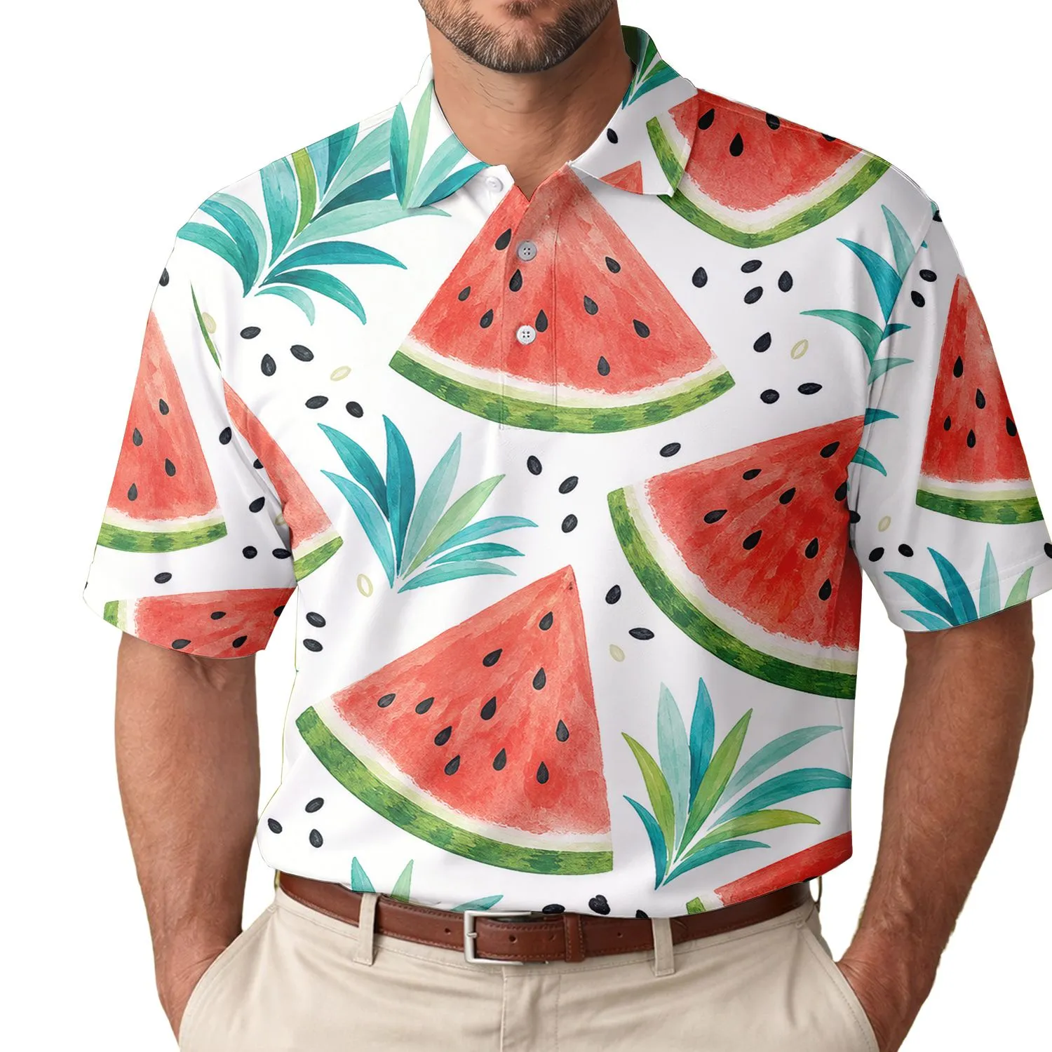 Watermelon Wedges And Pineapple Crowns For Beach Vacations And Summer Party Wear Men's Polo Shirt - 1