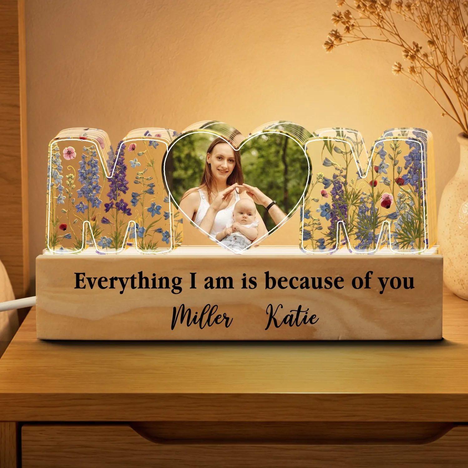 Custom Mom Photo Night Light, Personalized Acrylic LED Gift For Mom, Grandma - 1