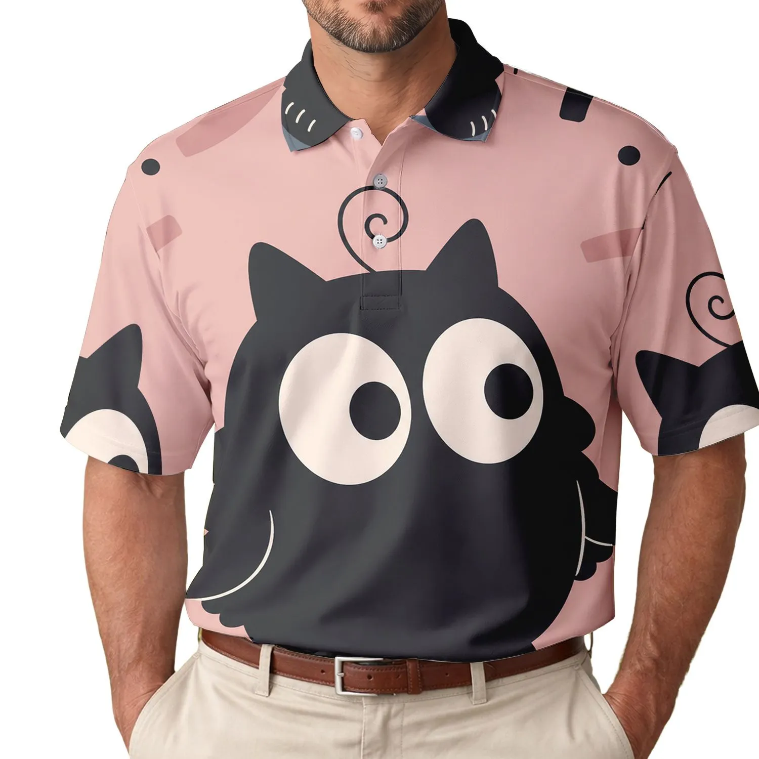 Wide Eyed Charcoal Mascot for Casual Everyday Wear and Playful Street Style Fans Men's Polo Shirt - 1
