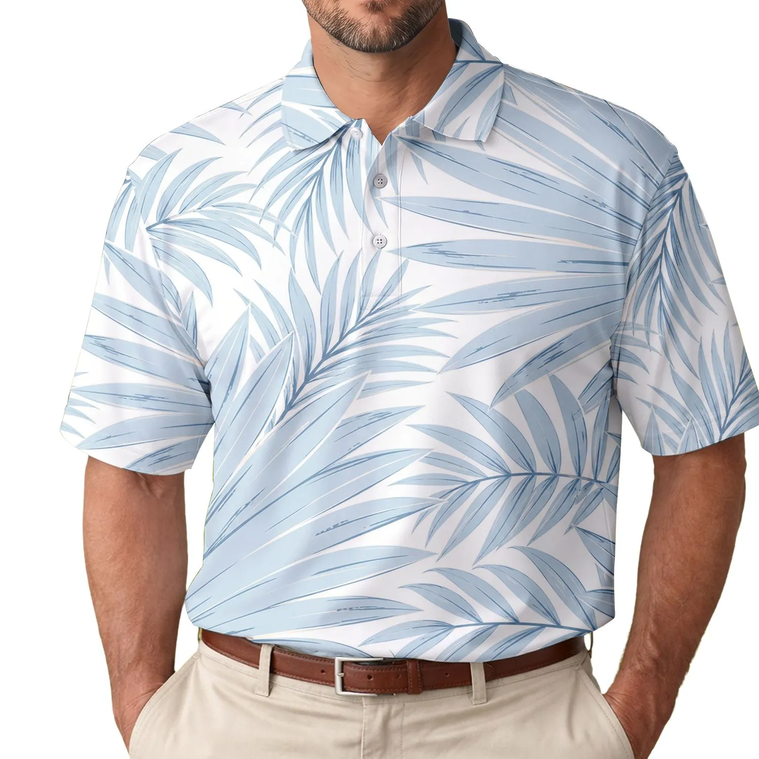 Icy Blue Palm Fronds for Coastal Resort Wear, Beach Trips and Summer Travel for Men Men's Polo Shirt - 1
