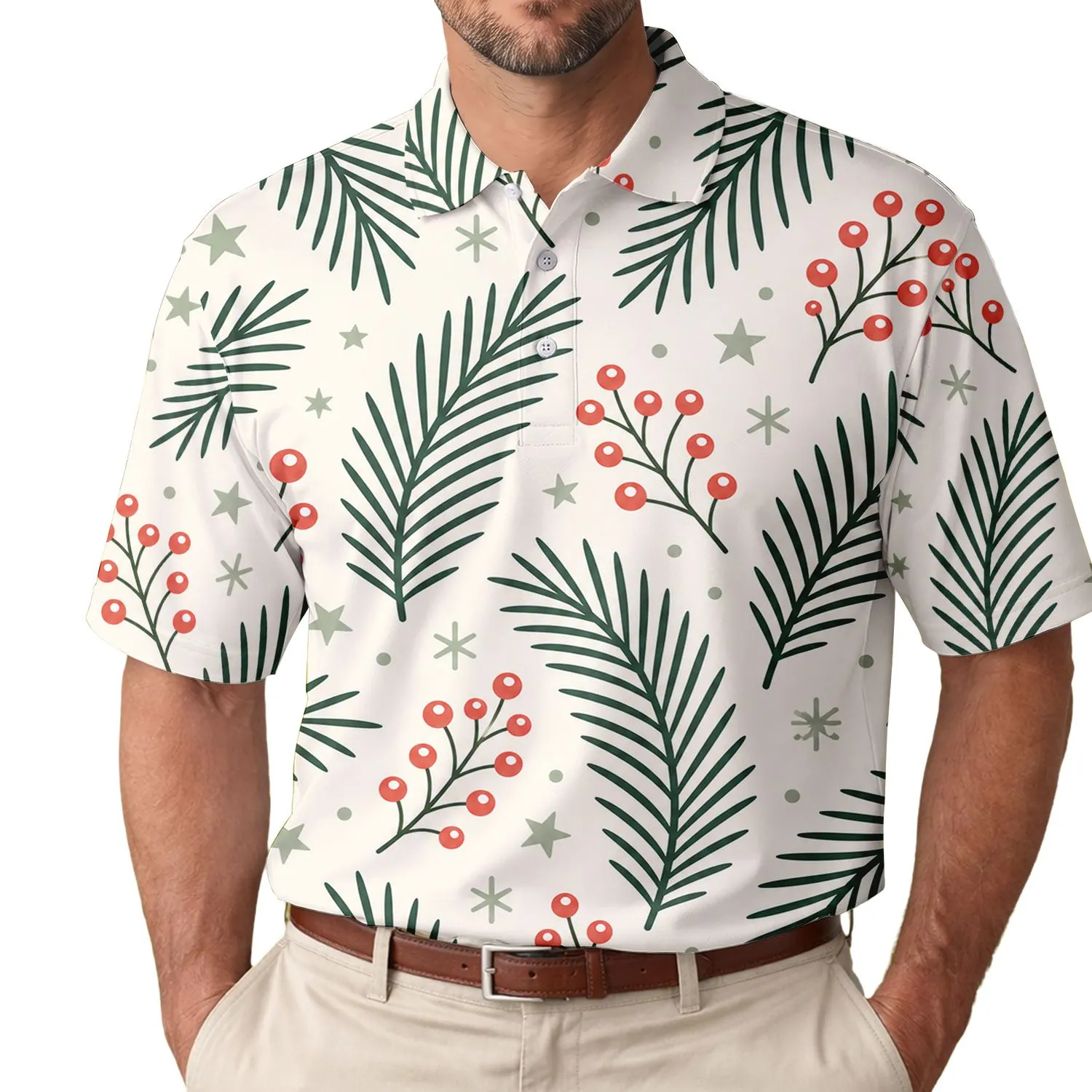 Scandinavian Christmas Evergreen And Red Berry Holiday Gift For Men Men's Polo Shirt - 1