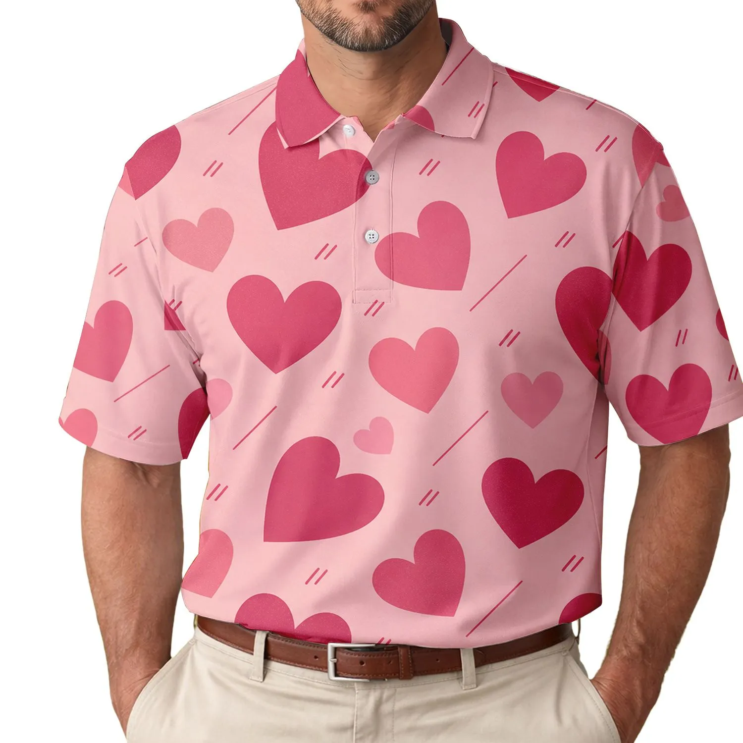 Dusty Blush Pink Heart Motif For Valentine's Day Golf And Casual Wear Style Men's Polo Shirt - 1