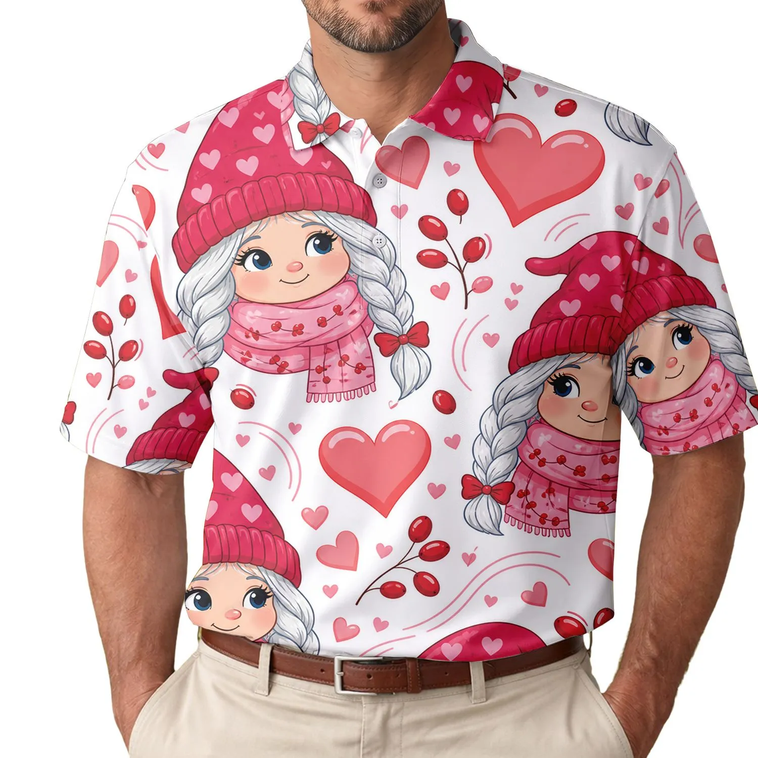 Valentine Gnome Girls With Hearts For Winter Date Nights And Gift Giving Men's Polo Shirt - 1