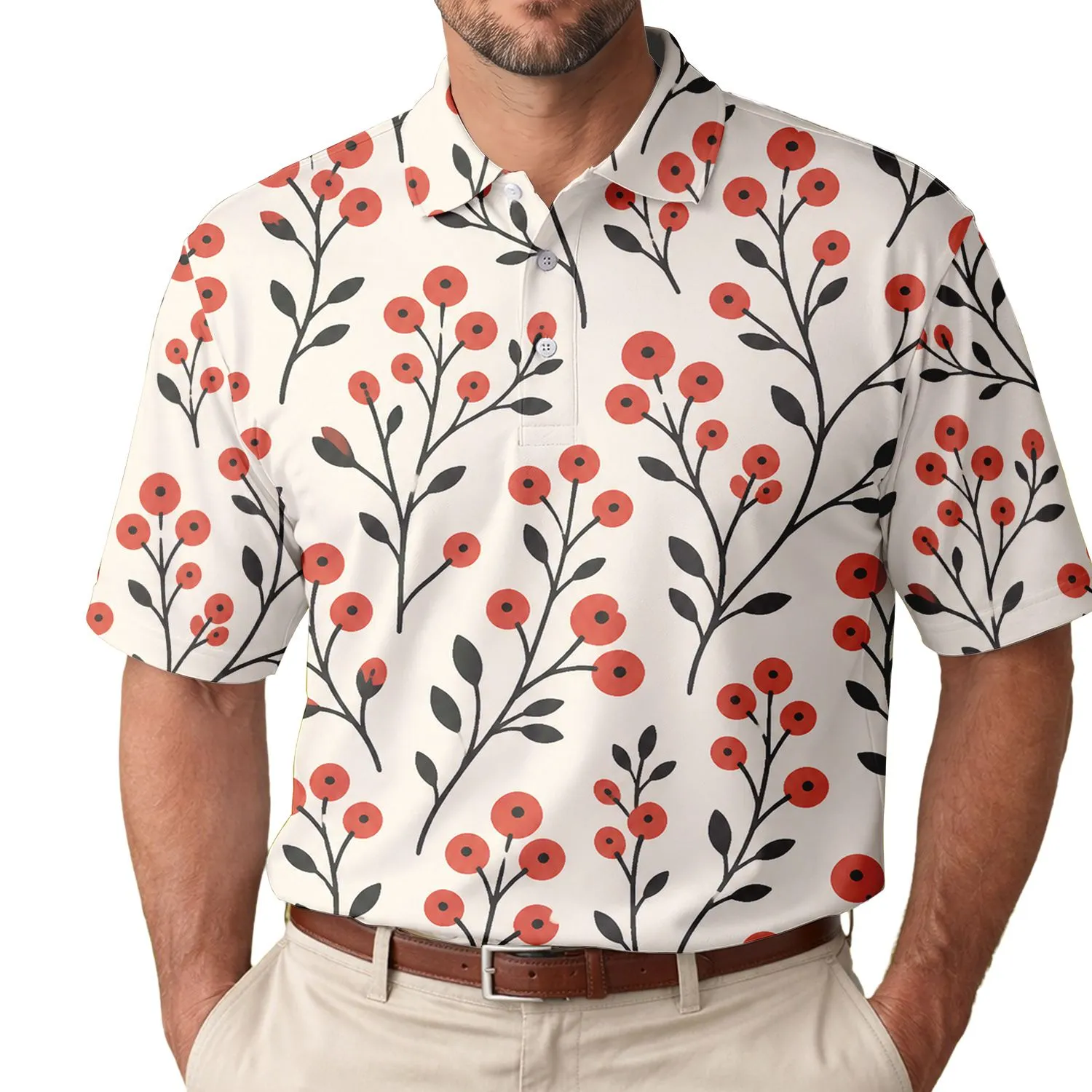 Coral Berry Botanical For Casual Office Wear And Weekend Spring Garden Style For Men Men's Polo Shirt - 1