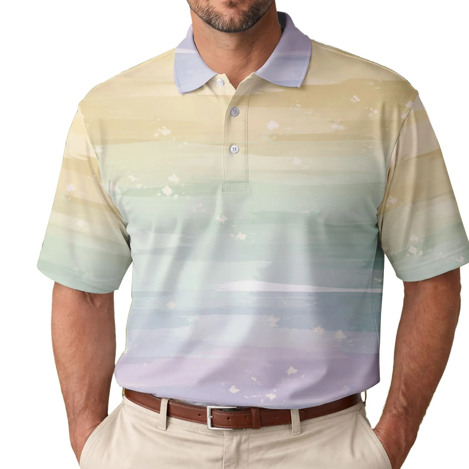 Pastel Coastal Color Block For Beach Vacations And Relaxed Summer Style Men's Polo Shirt - 1