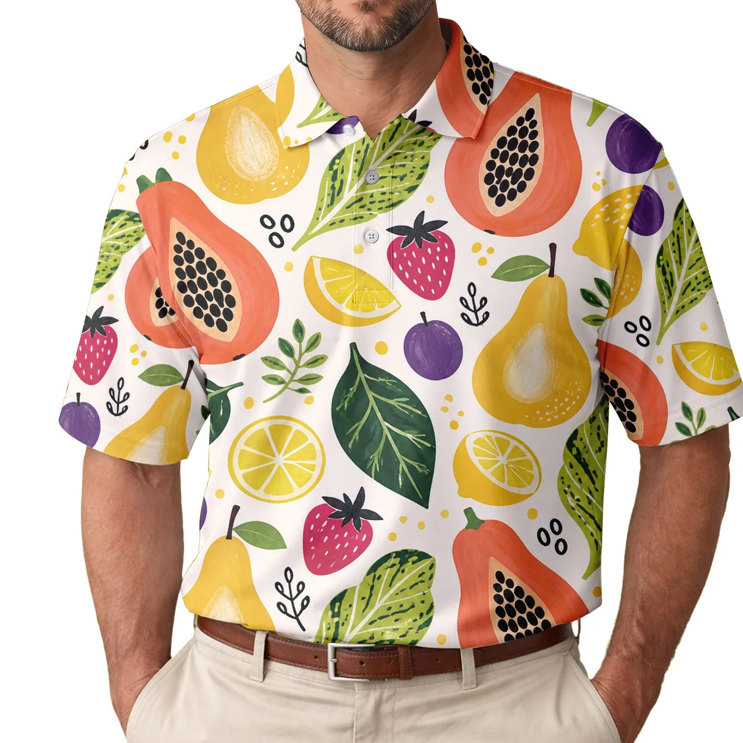 Hand-Painted Tropical Fruit Motifs For Beach Vacations, Resort Days And Summer Weekends Men's Polo Shirt - 1