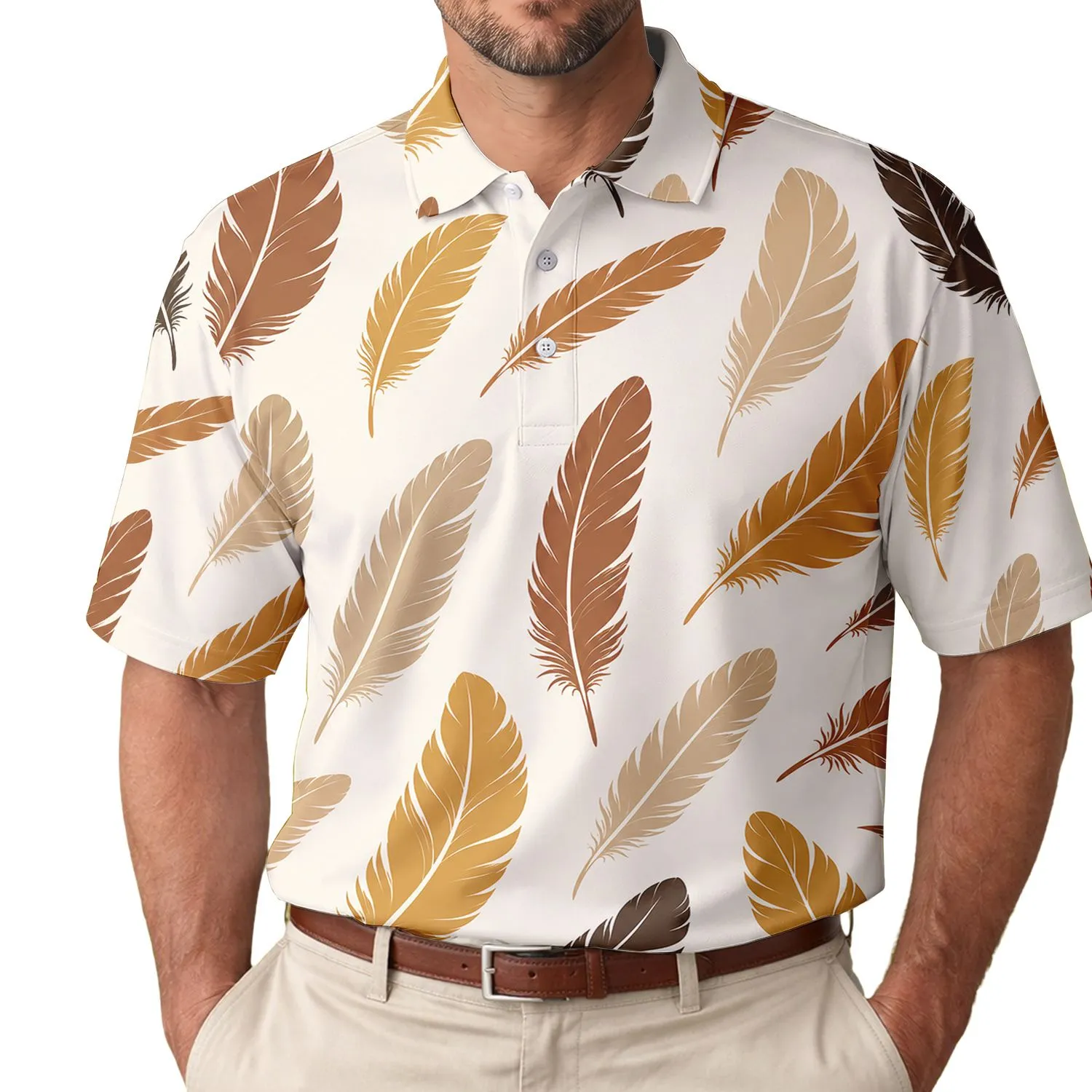 Brown Boho Feather Motif For Beach Getaways, Resort Days And Casual Summer Style Men's Polo Shirt - 1
