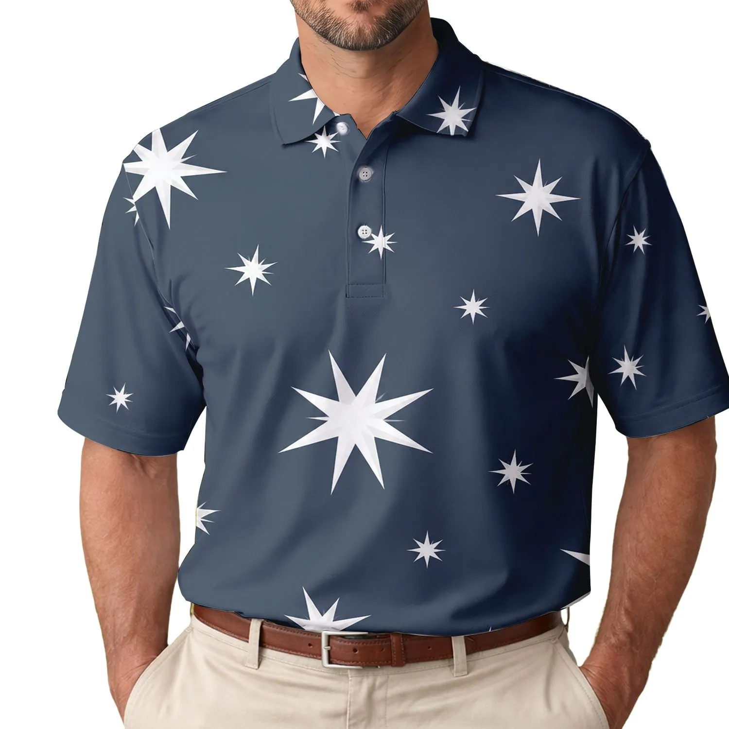 White Starburst Night Sky For Beach Trips Resort Days And Casual Coastal Outfits Men's Polo Shirt - 1
