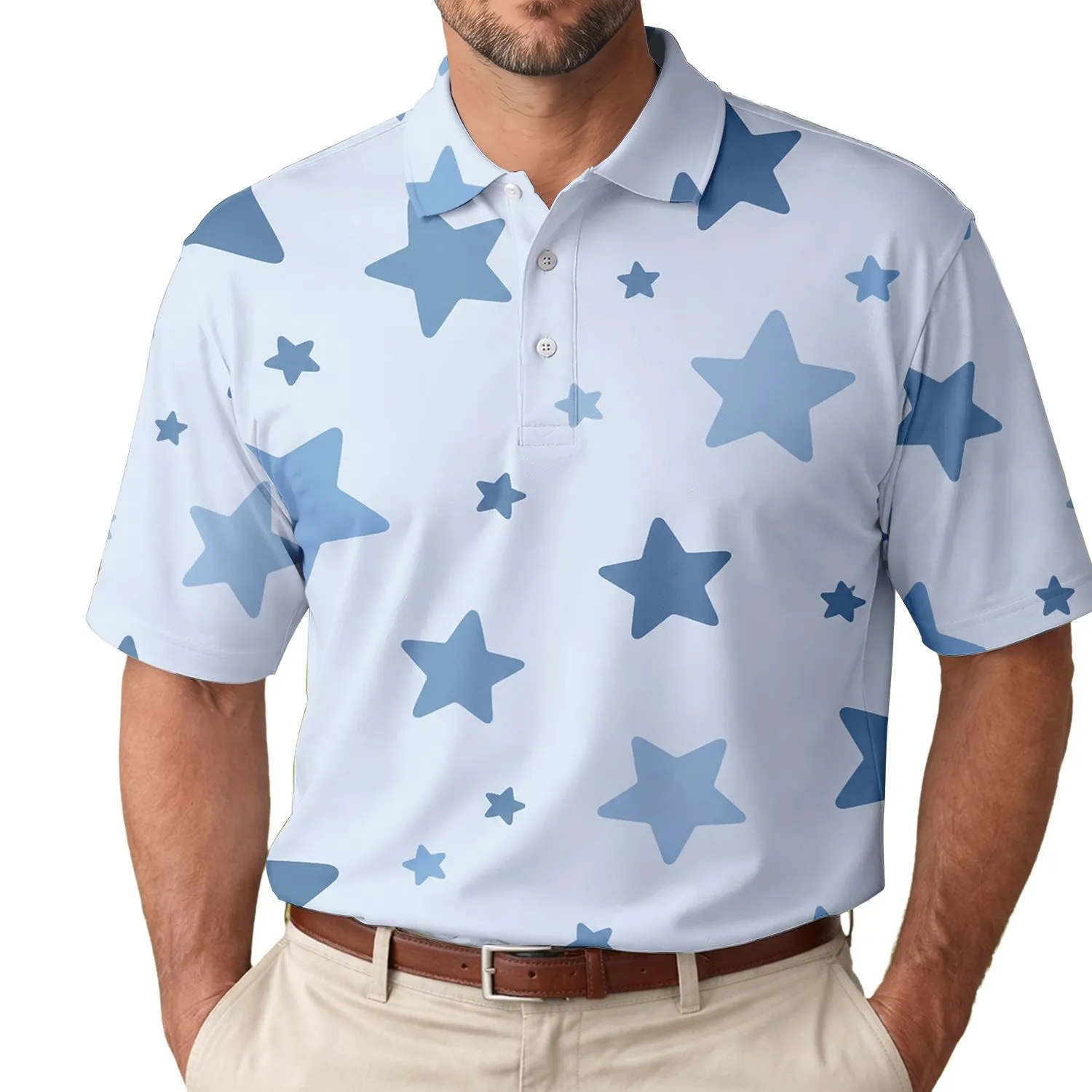 Soft Blue Five Point Stars for Coastal Getaways, Resort Days and Casual Menswear Men's Polo Shirt - 1