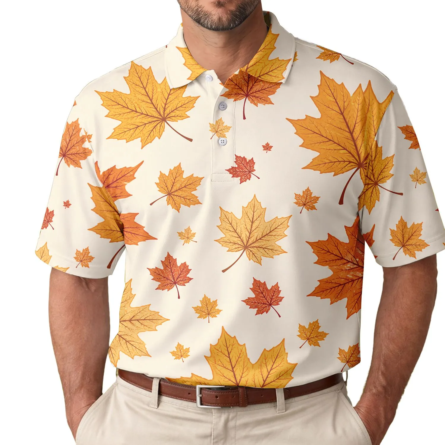 Scattered Autumn Maple Leaves for Resort Vacations, Beach Trips and Casual Menswear Men's Polo Shirt - 1