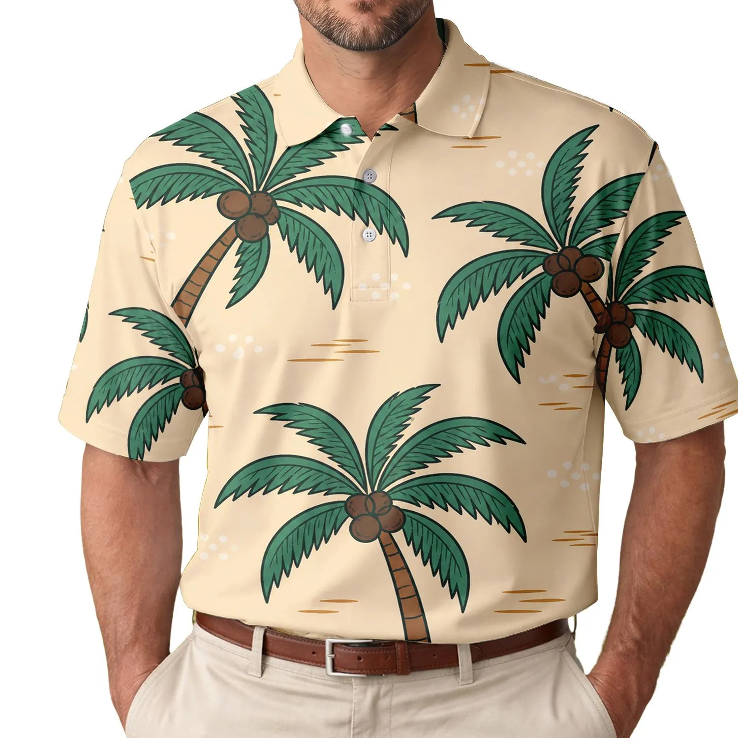 Tropical Coconut Palm Trees for Beach Vacations Resort Travel and Casual Wear for Men Men's Polo Shirt - 1