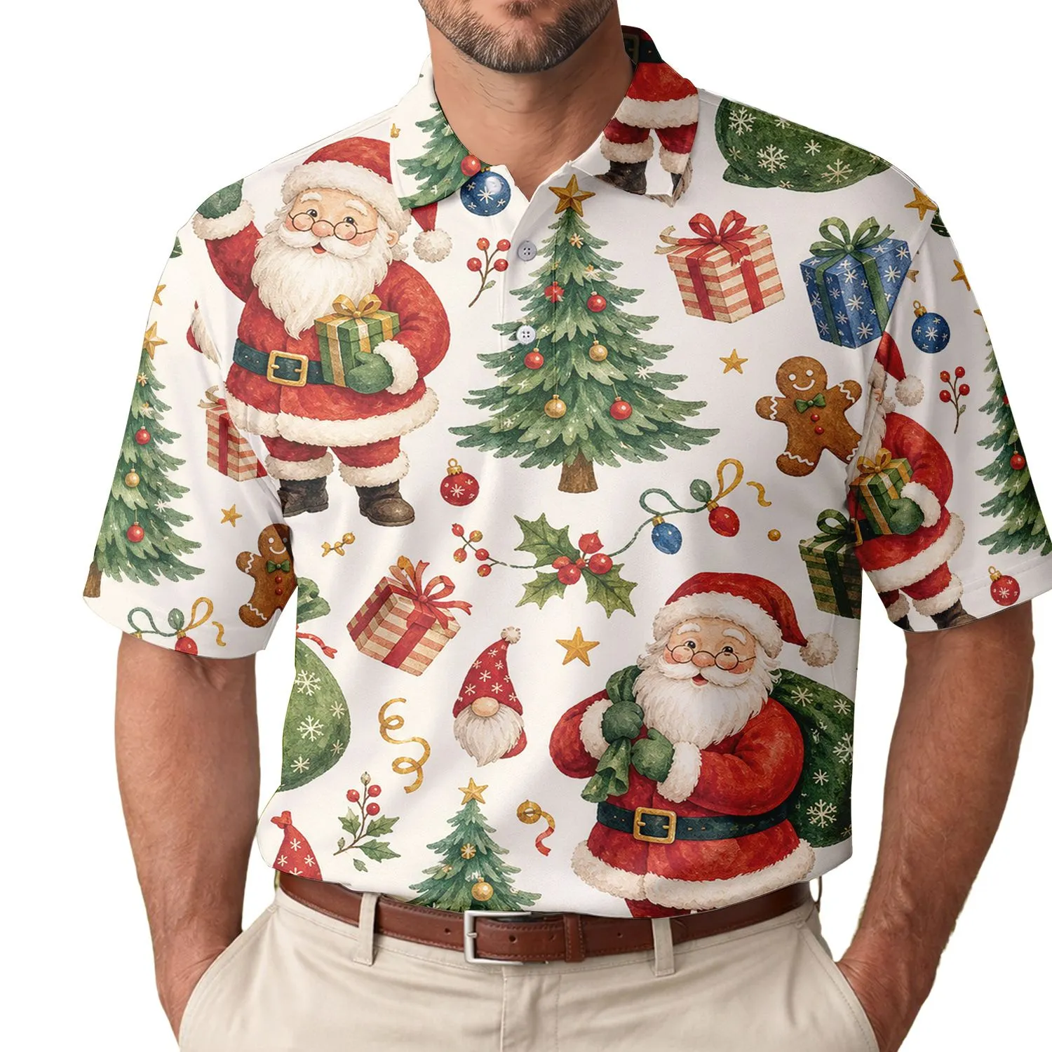 Watercolor Santa Gift Bringer Christmas Holiday Wear For Festive Winter Celebrations Men's Polo Shirt - 1