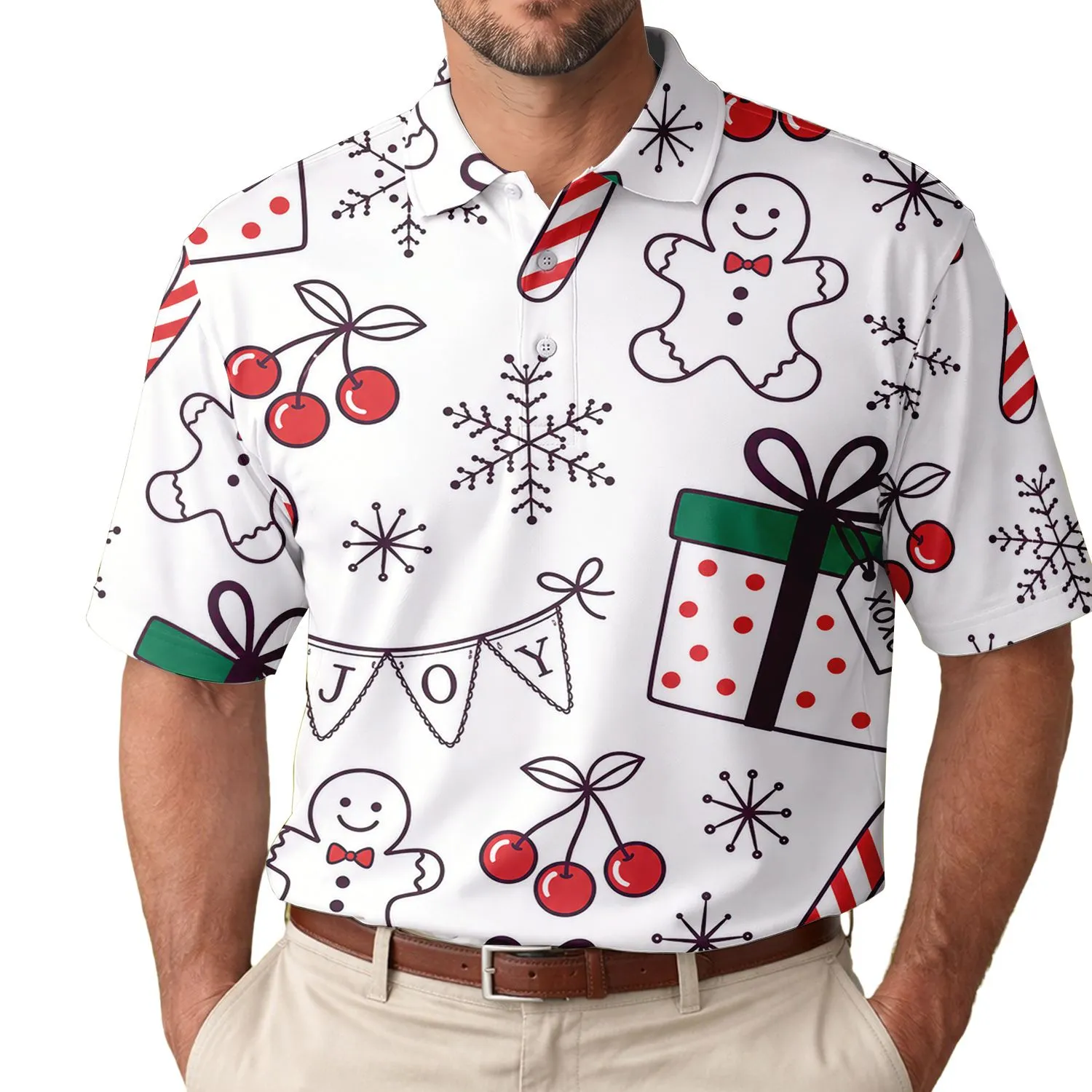Festive Christmas Gifts Candy Canes And Gingerbread Holiday Party Outfit For Men Men's Polo Shirt - 1