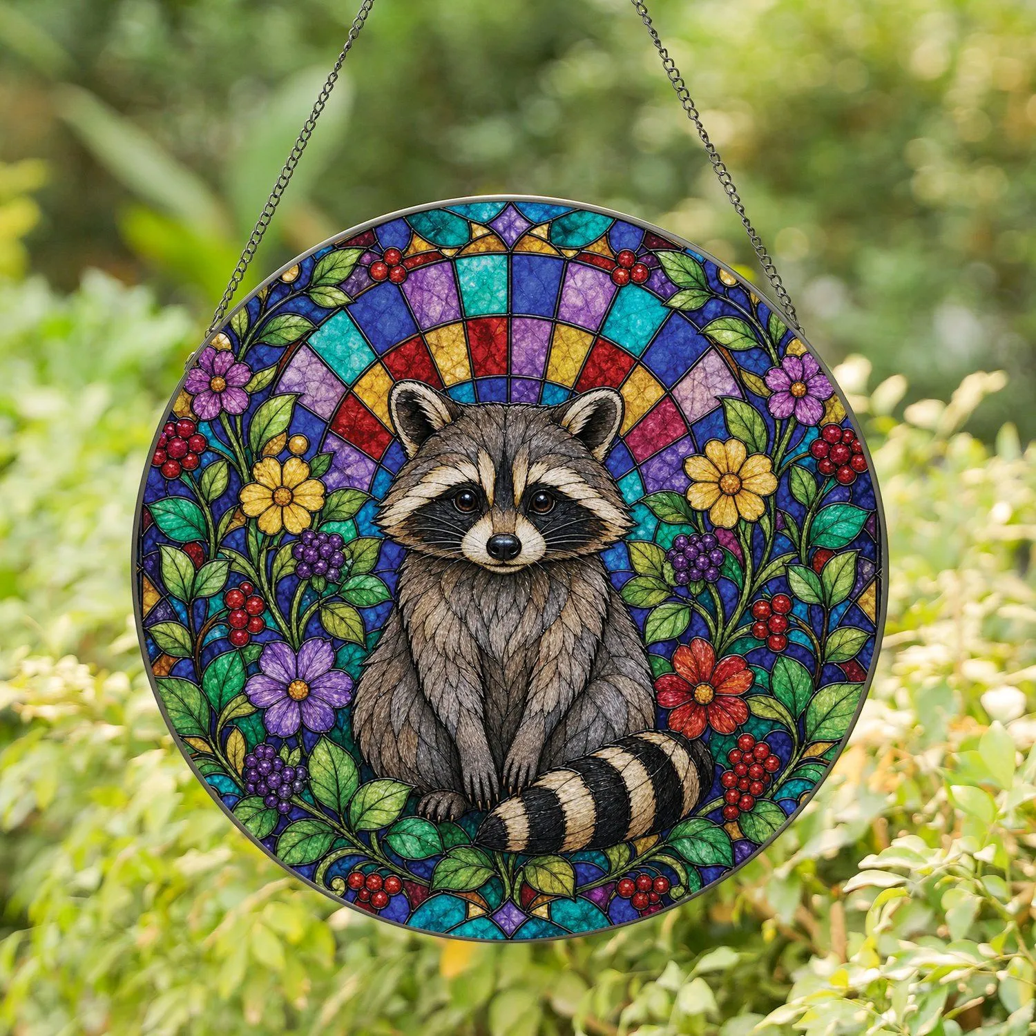 Stained Glass Raccoon Garden Window Decor for Woodland Home And Nature Gift Lovers Stained Glass Suncatcher - 1