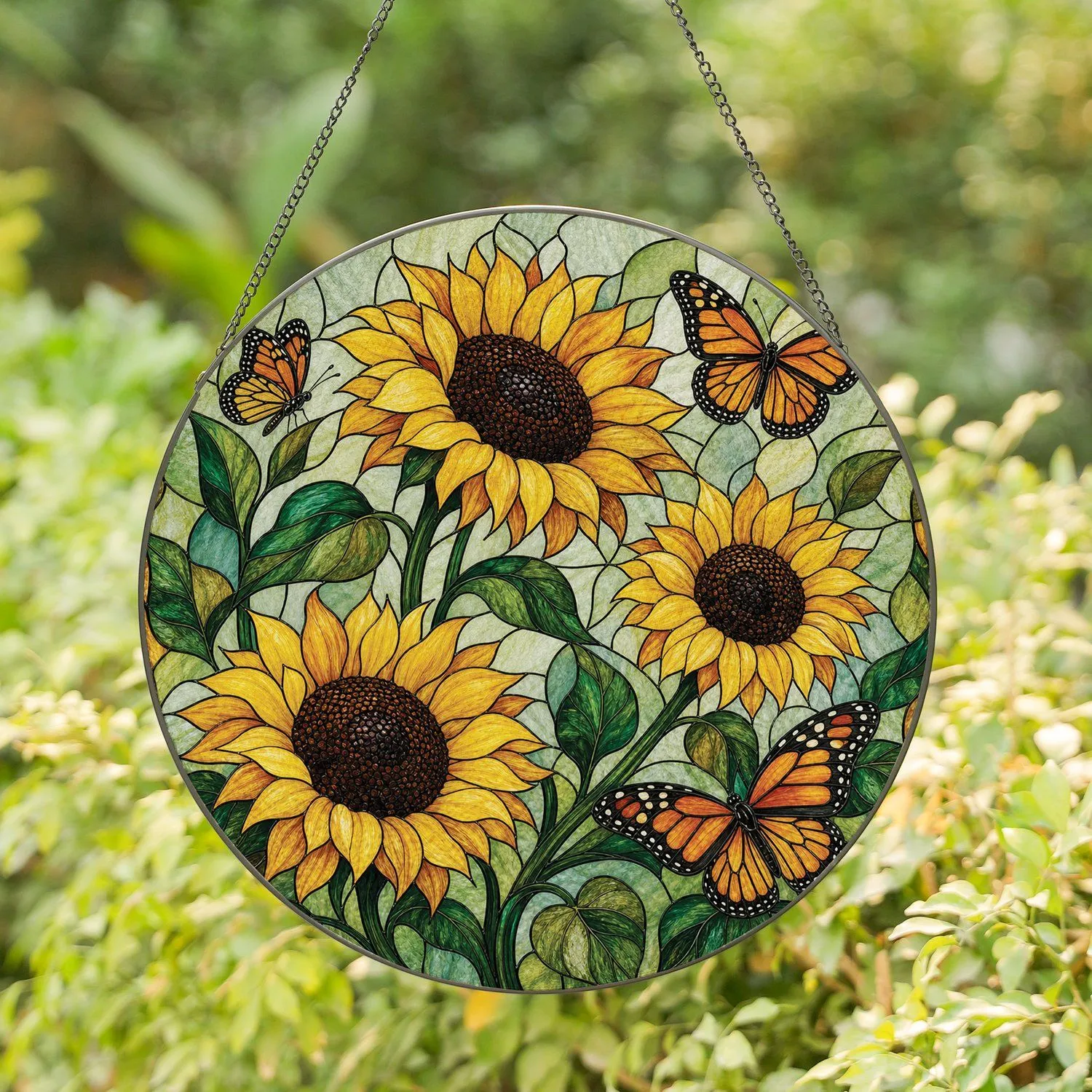 Sunflower Butterfly Stained Glass Window Decor for Garden Gift for Nature Lovers Stained Glass Suncatcher - 1