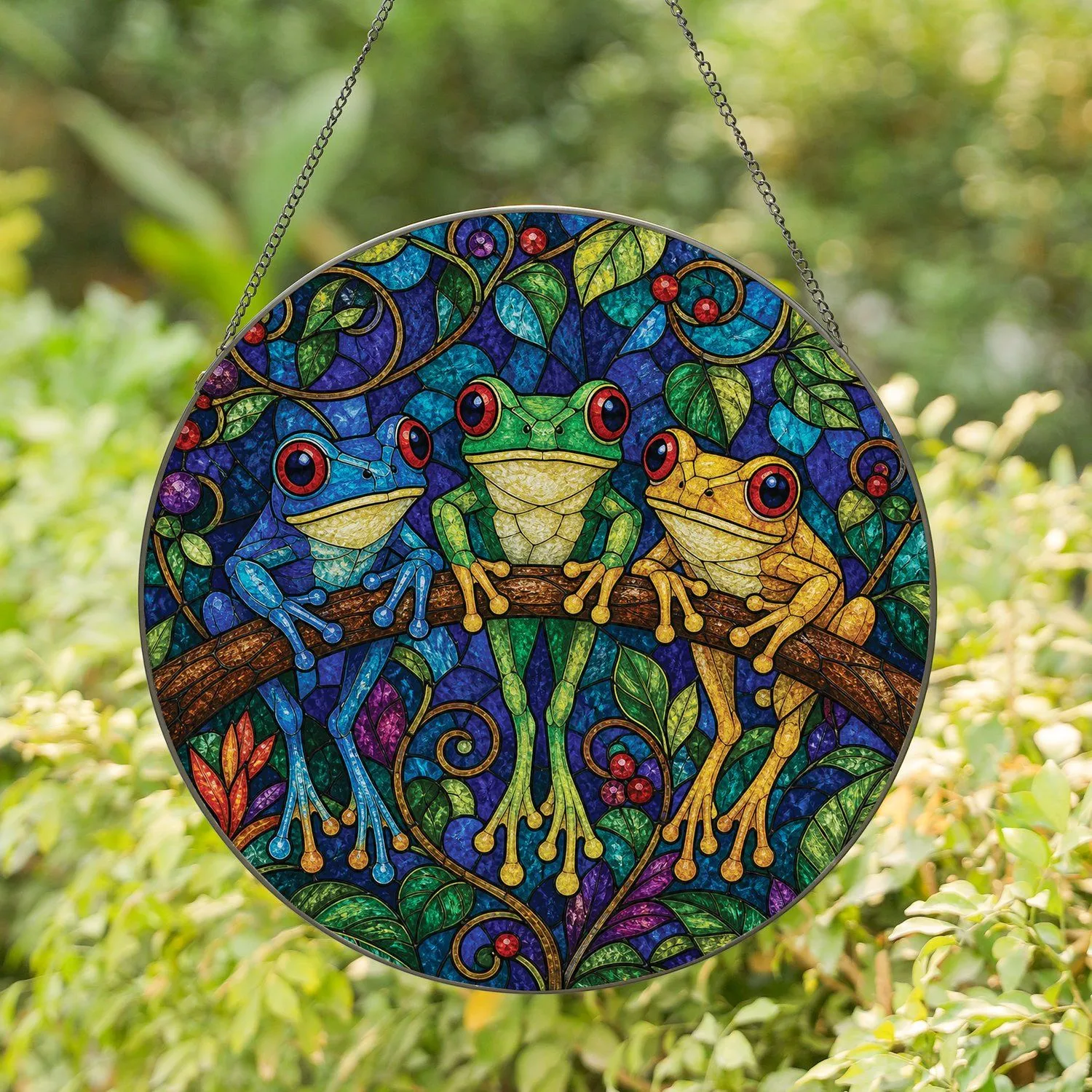 Three Tree Frogs Stained Glass Window Decor for Nature Lovers and Housewarming Gifts Stained Glass Suncatcher - 1