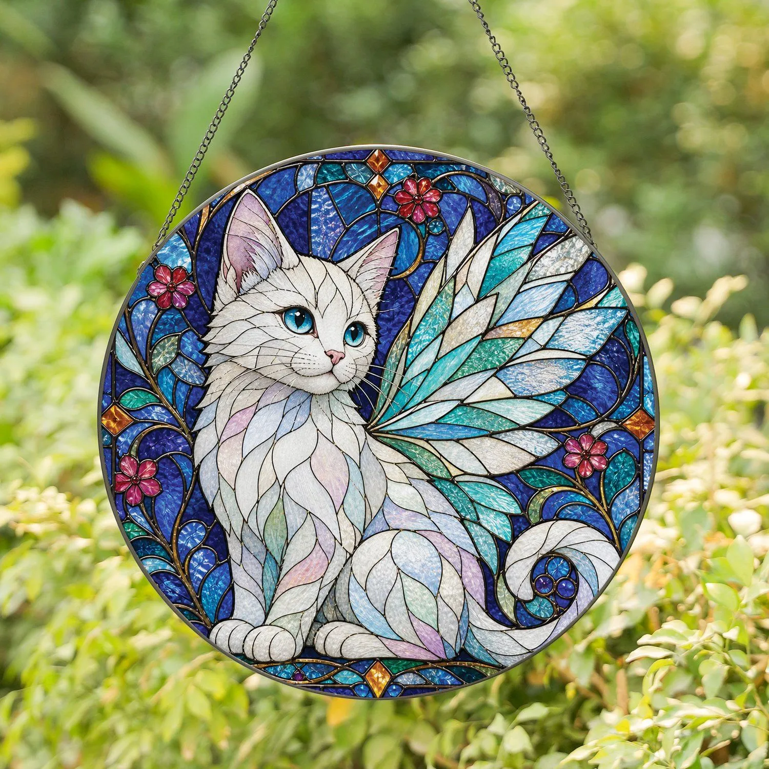 White Kitten Fairy Wings Stained Glass Window Decor Gift For Cat Lovers Stained Glass Suncatcher - 1