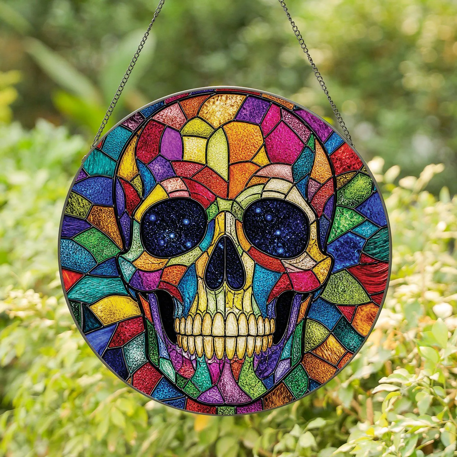 Vibrant Jewel Tone Stained Glass Skull Halloween Window Decor for Gothic Homes and Party Rooms Stained Glass Suncatcher - 1
