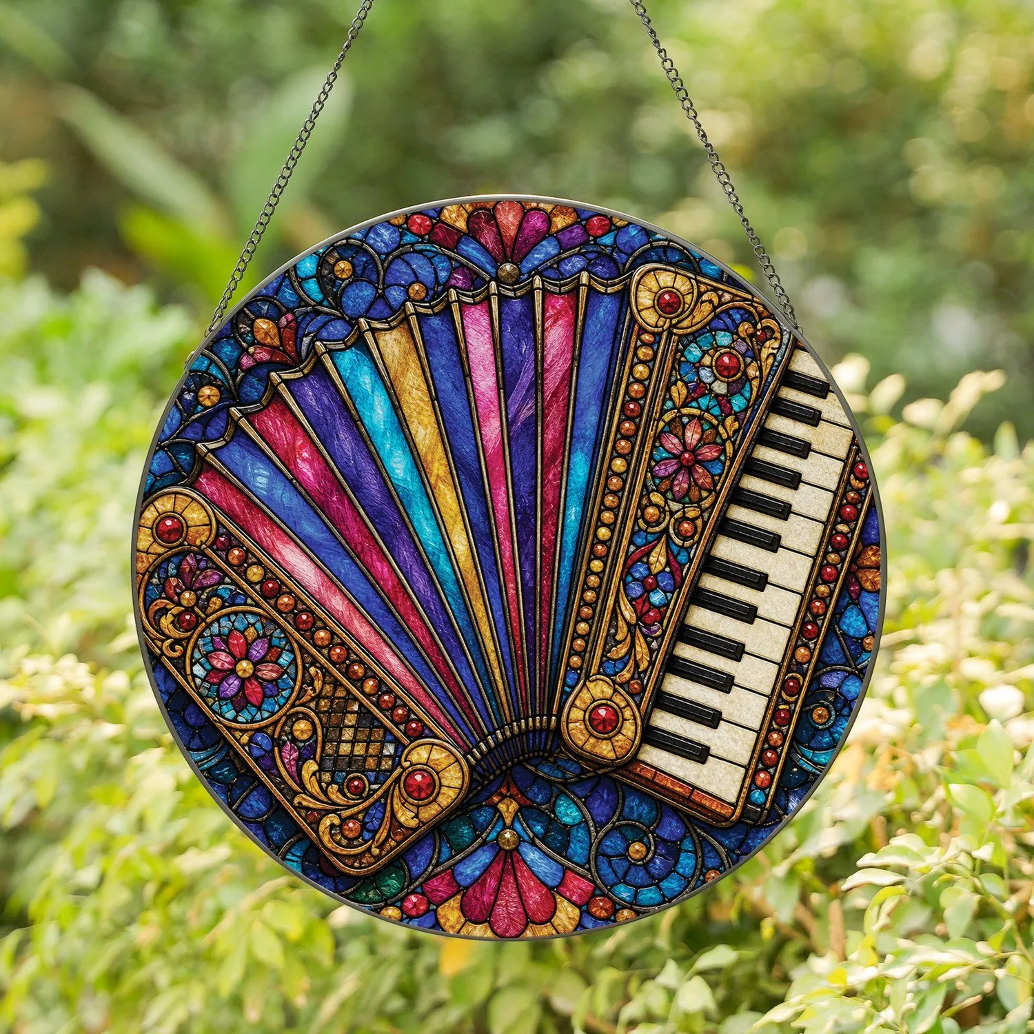 Stained Glass Accordion Mosaic Window Decor for Music Lovers and Housewarming Gifts Stained Glass Suncatcher - 1