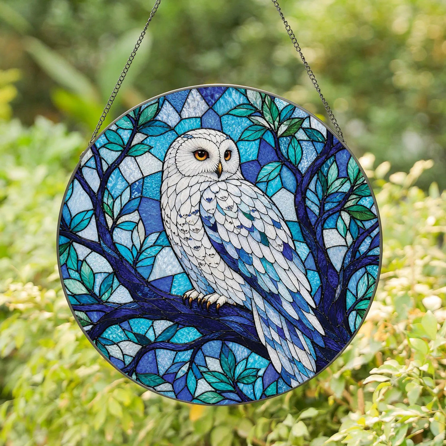 Snowy Owl Stained Glass Window Decor for Bird Lover Home, Garden and Housewarming Gifts Stained Glass Suncatcher - 1