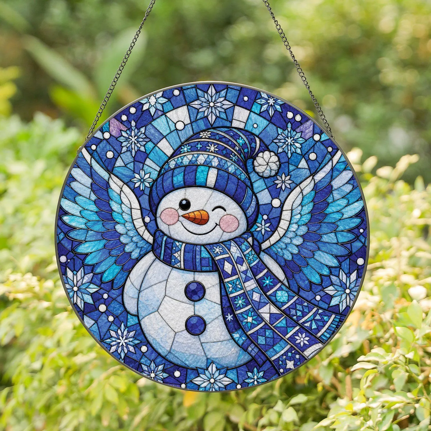 Winking Snowman Angel Stained Glass Winter Window Decor for Christmas Home Gift Giving Stained Glass Suncatcher - 1