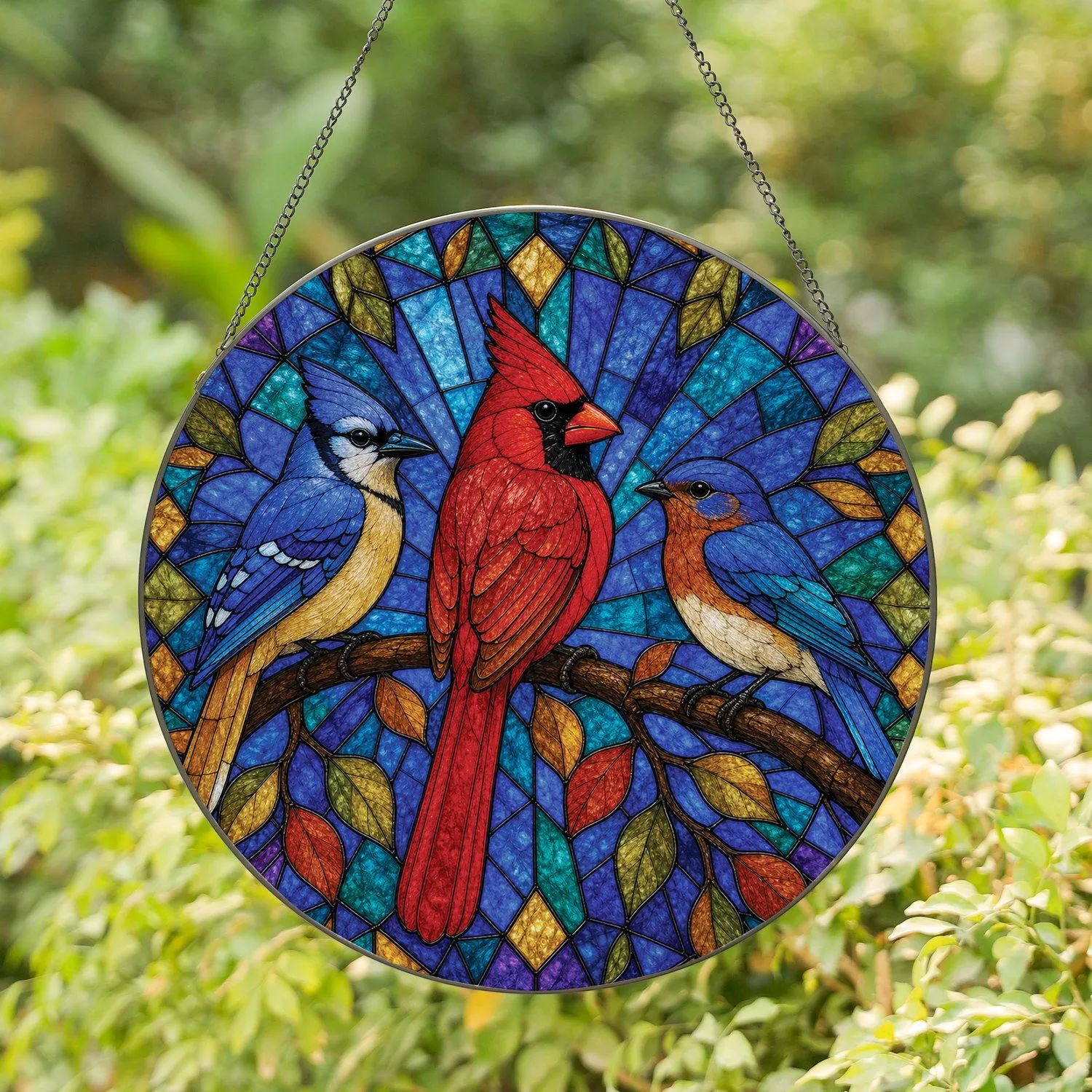 Cardinal Blue Jay Stained Glass Window Decor For Spring Garden Bird Lovers Stained Glass Suncatcher - 1