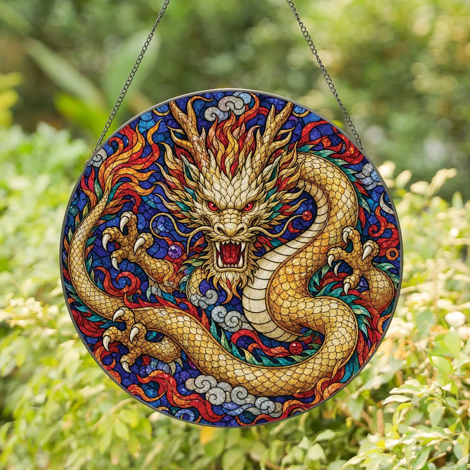 Fierce Eastern Dragon Stained Glass Window Decor for Lunar New Year Home And Office Stained Glass Suncatcher - 1
