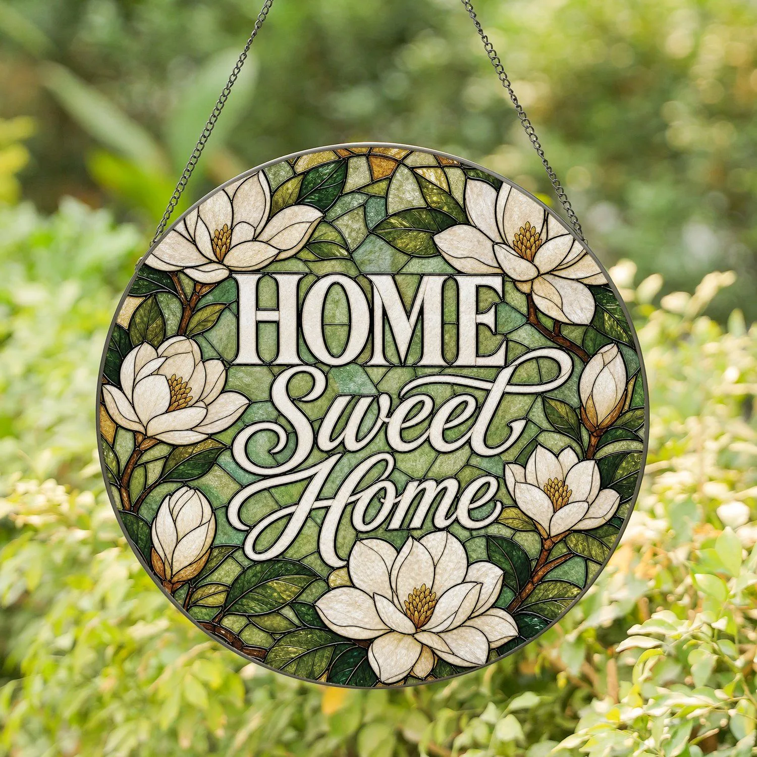 Magnolia Home Sweet Home Stained Glass Style Housewarming Gift for Garden Lovers Stained Glass Suncatcher - 1