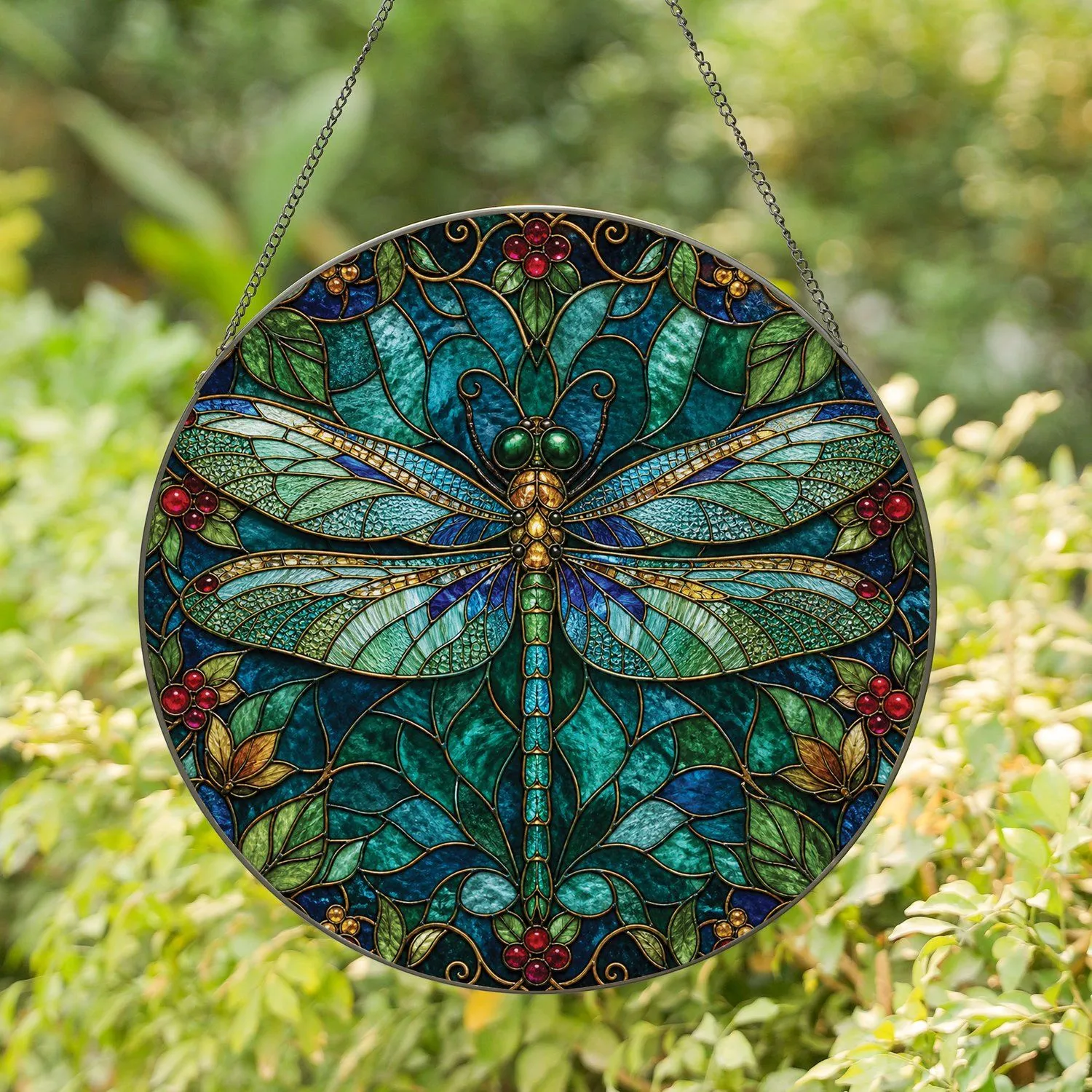 Stained Glass Dragonfly Botanical Mosaic Window Hanging For Garden And Home Lovers Stained Glass Suncatcher - 1