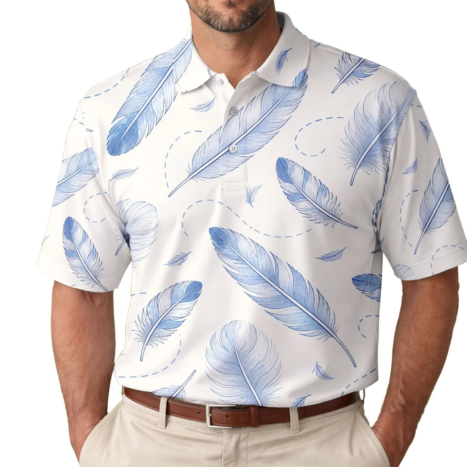 Misty Blue Feather Botanical Motif for Everyday Casual Travel Wear for Men and Women Men's Polo Shirt - 1