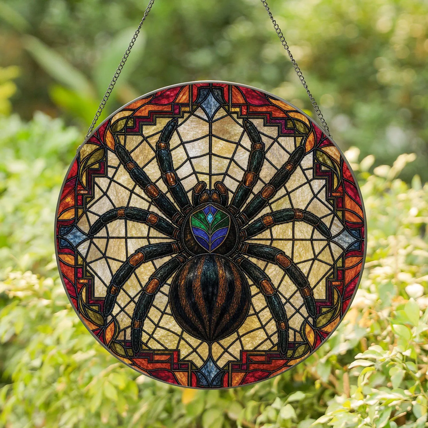Gothic Stained Glass Tarantula Web Decor for Halloween Homes and Witchy Living Rooms Stained Glass Suncatcher - 1