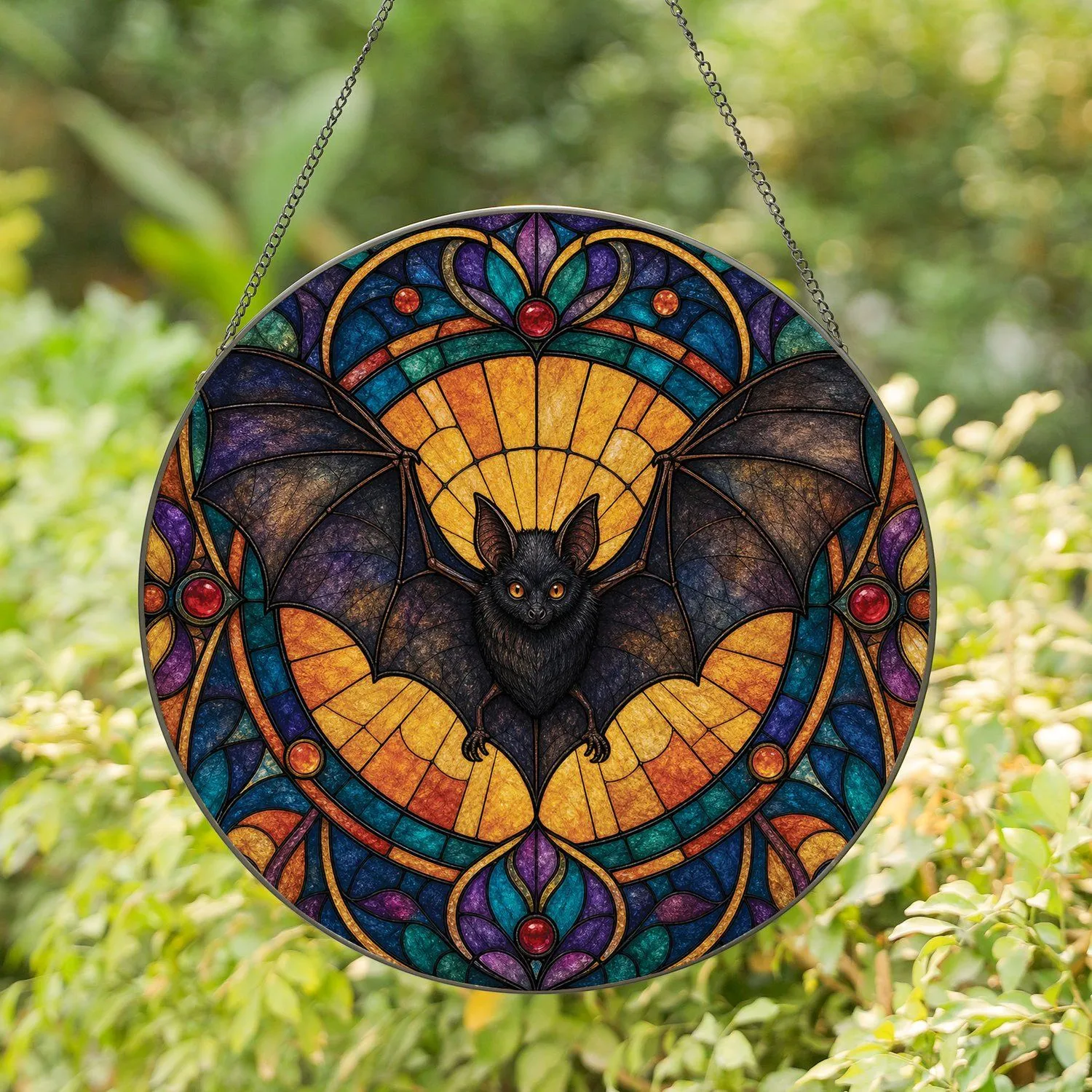 Glowing Stained Glass Bat Window Decor For Halloween Gothic Home Lovers Stained Glass Suncatcher - 1
