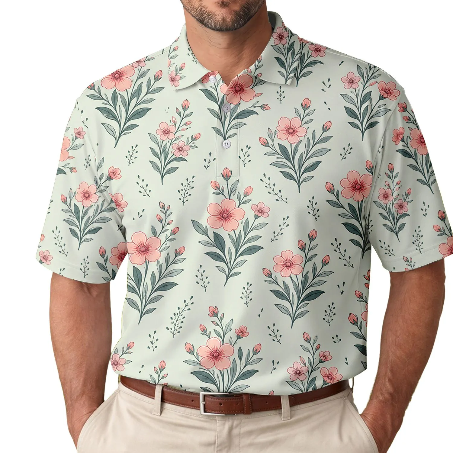 Mint Wildflower Garden Floral For Spring Brunches, Resort Wear, And Everyday Style Men's Polo Shirt - 1