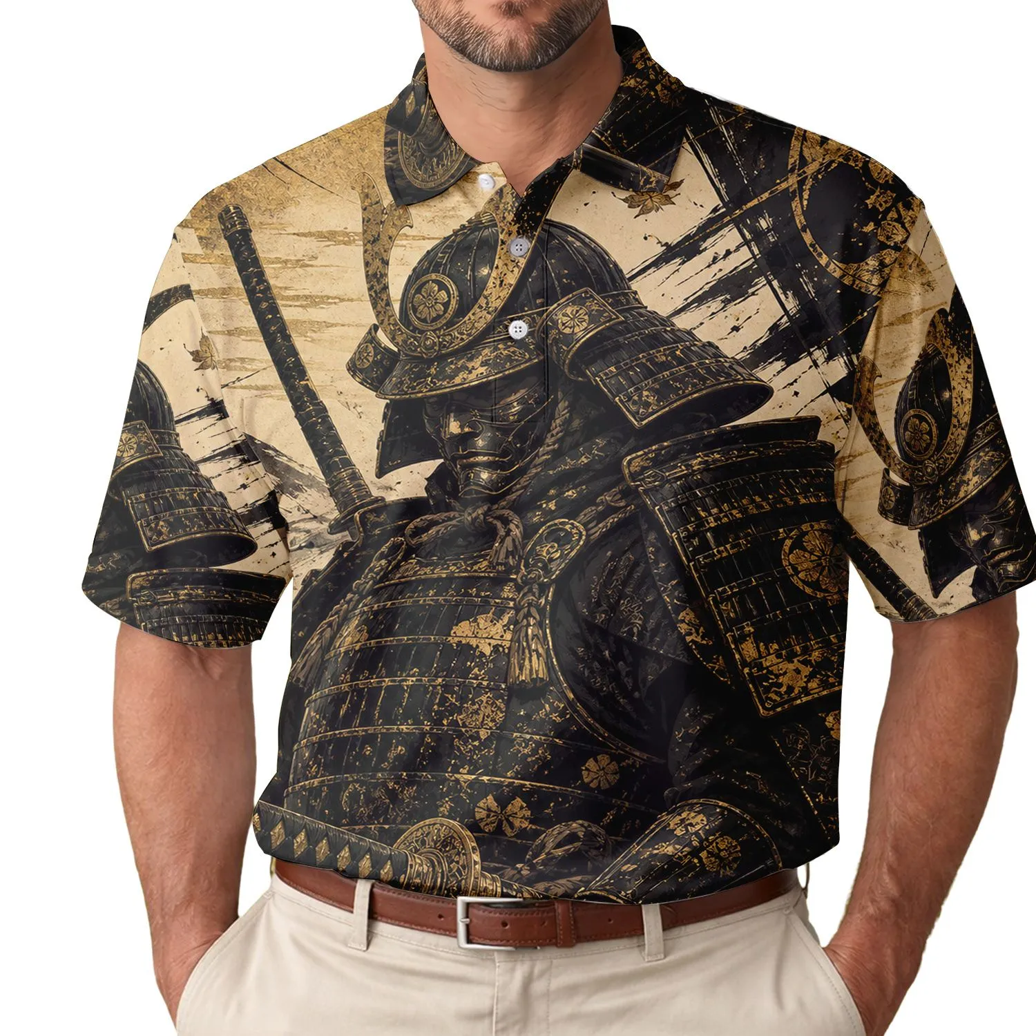 Feudal Samurai Armor And Katana Warrior For Japanese Festival Travel And History Fans Men's Polo Shirt - 1