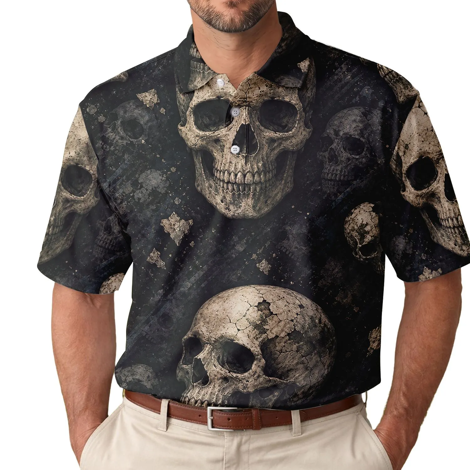 Dark Gothic Skull Allover Style For Casual Nights And Alternative Men Men's Polo Shirt - 1