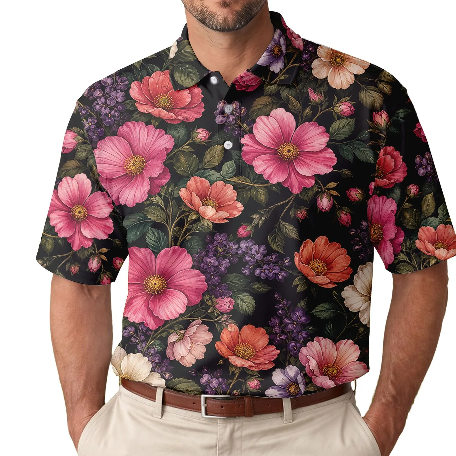 Dark Floral Garden Blooms For Evening Parties, Garden Weddings And Fashion Lovers Men's Polo Shirt - 1