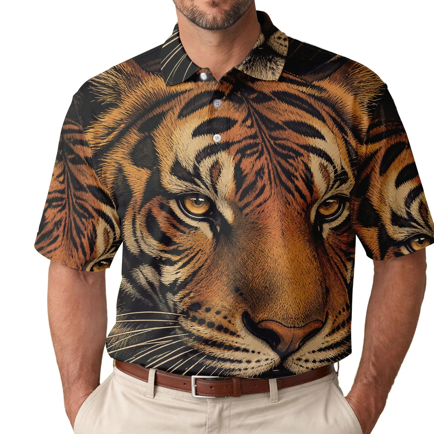 Bengal Tiger Portrait Luxury Wildlife Style for Date Nights and Beach Travel Enthusiasts Men's Polo Shirt - 1
